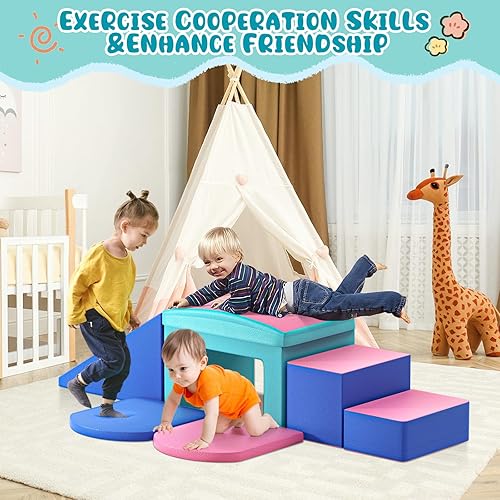 Miniatura 53 de Lischwert Bloques de escalada de espuma, juguetes de escalada suaves para niños pequeños, juego de espuma de 9 piezas para gatear y escalar con Verde