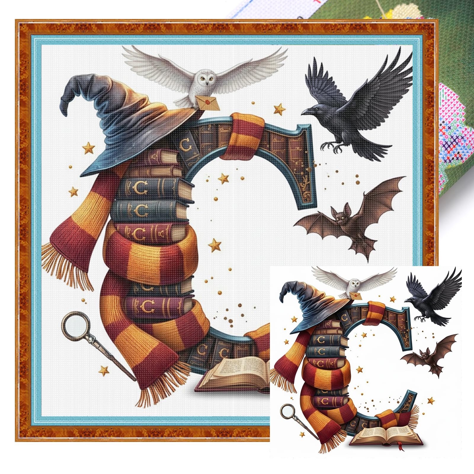 Poetrydraw Books Full 11Ct 3 Strands Diy Stamped Cross Stitch Kits For Beginners Adults Home Wall Decor Embroidery Needlepoint Starter Kits 40X40cm (Books)