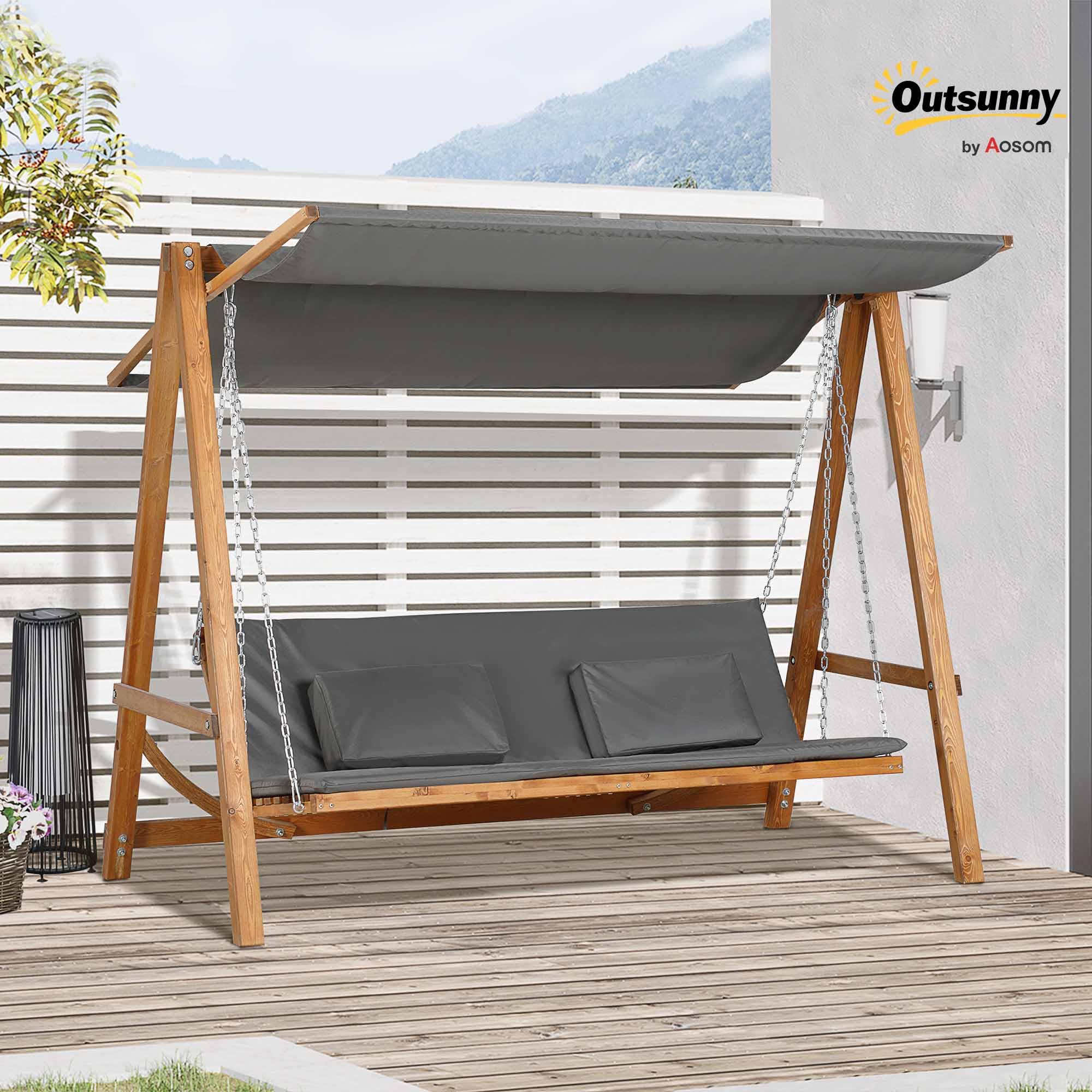 Outsunny Hollywoodschaukel 3-Sitzer Lärche 225,5 x 130 x 180 cm Grau+Teak