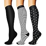 FEYHAY Copper Compression Socks (3 Pairs) 15-20 mmHg is BEST Graduated Athletic & Daily for Men & Women Running Travel (Small-Medium, 10 Stripe)