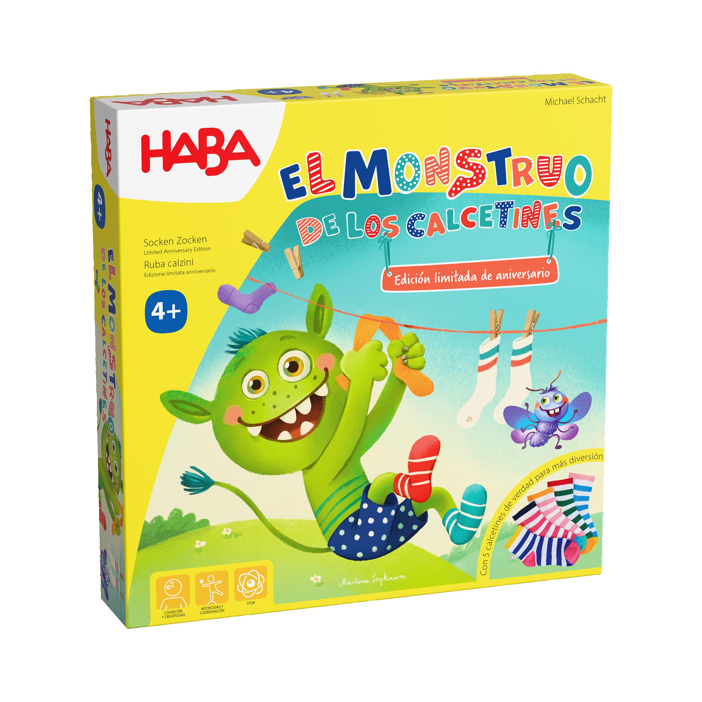 HABA 2011722004 - El Monstruo de los Calcetines – Edición Limitada de Aniversario, Juego Infantil de Mesa de observación y Velocidad. Más 4 años