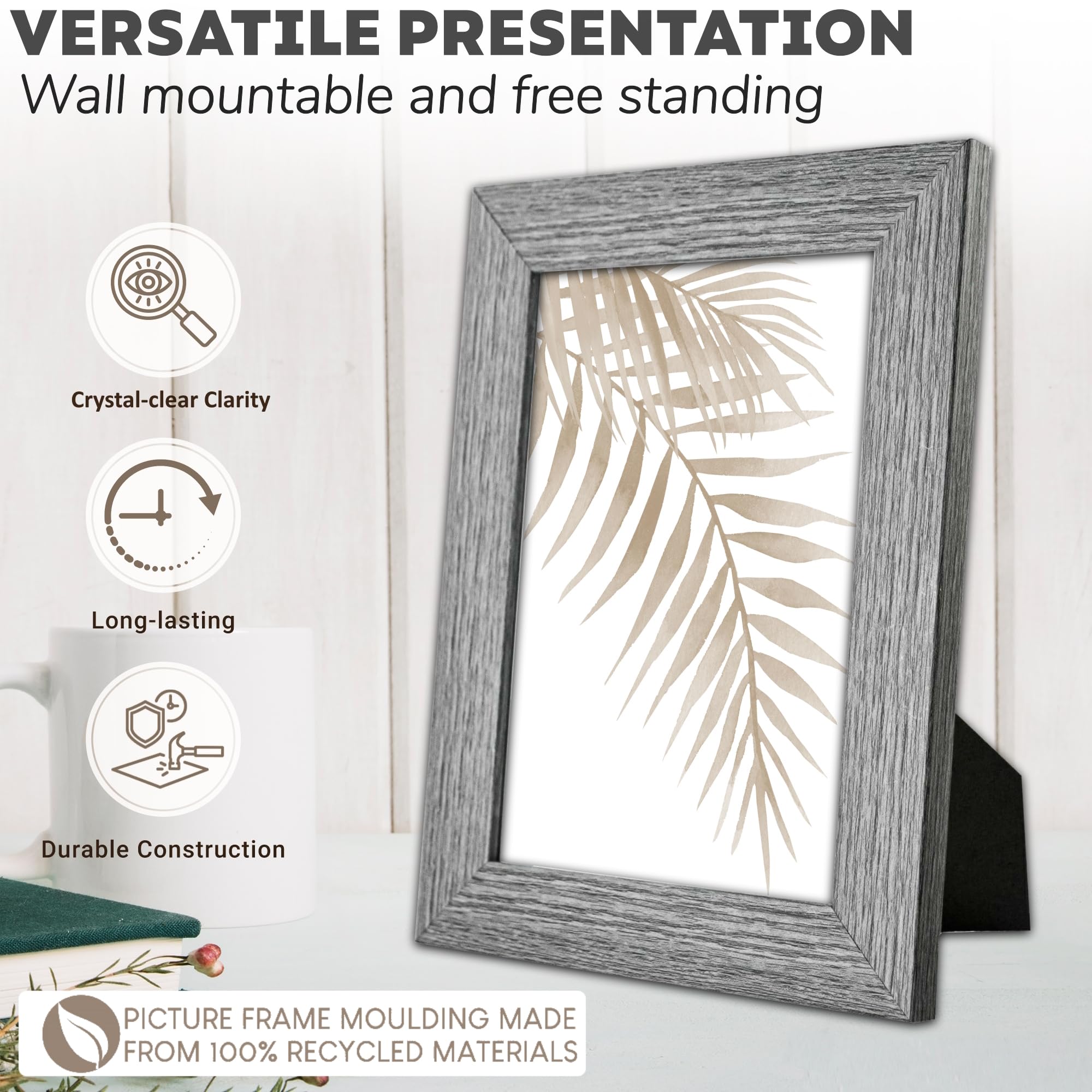 Picture Frame 7 x 5, Dark Grey, Pack of 3, Freestanding and Wall Mountable, 13 x 18 cm, 7x5 Picture Frames - Image 3