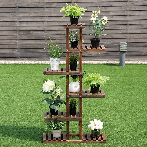Miniatura 2 de Giantex Estante de madera para plantas, 7 estantes de madera, 11 macetas, estante de exhibición de bonsái para interiores y exteriores, jardín,