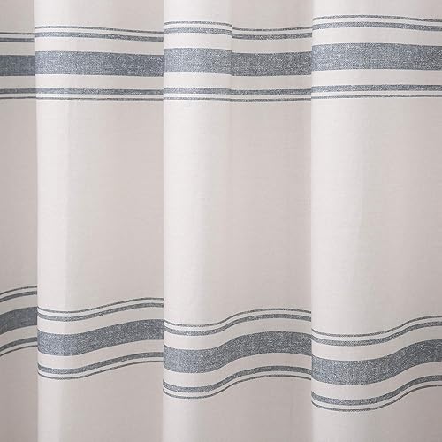 Miniatura 4 de Lush Decor Cortina de regadera estilo granja a rayas de algodón, 72" ancho x 72" largo, azul - Cortina de baño a rayas - Cortinas de regadera de