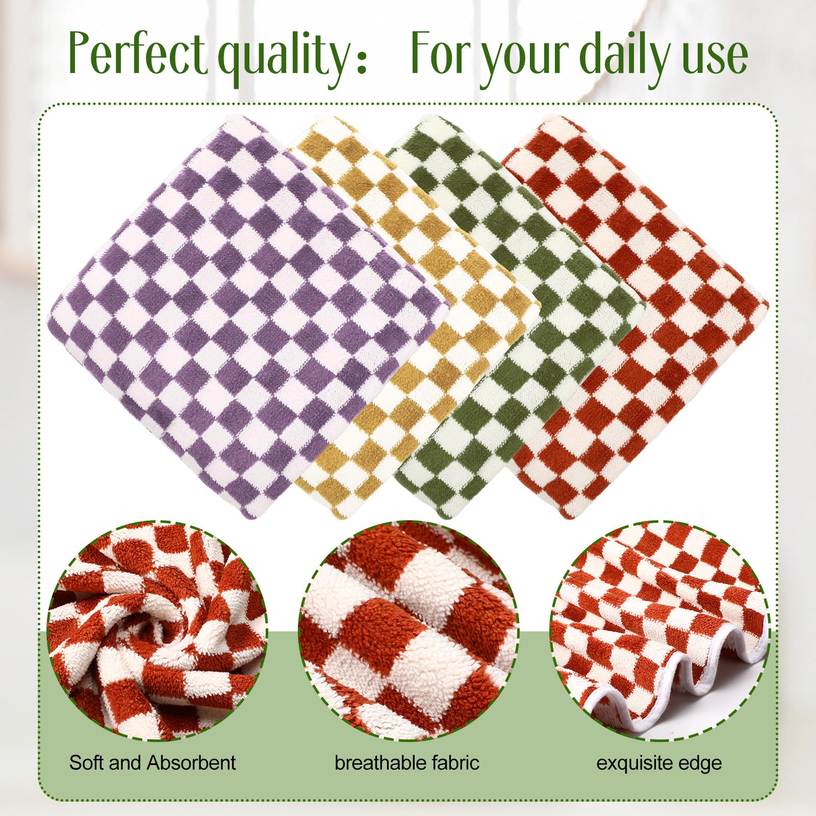 Peryiter Juego de 4 toallas de baño a cuadros de 27.56 x 55.12 pulgadas, suaves y absorbentes, para playa, ducha, cuerpo, amarillo, verde, rojo, morado