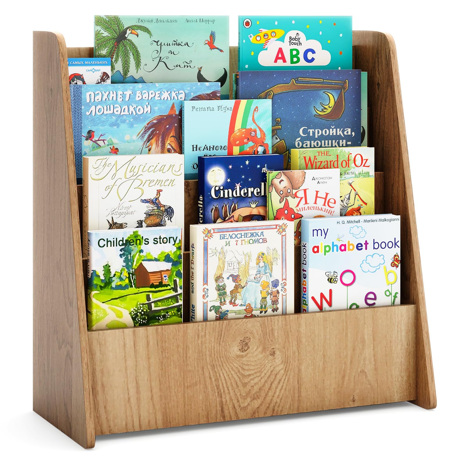 COSTWAY Bibliothèque Enfant en Bois à 4 Niveaux de Compartiments Ouverts, Étagère à Livres avec Patins Antidérapants, Meuble Rangement Jouet Montessori pour Bureau Chambre d’Enfant, 57,5x26,5x59cm