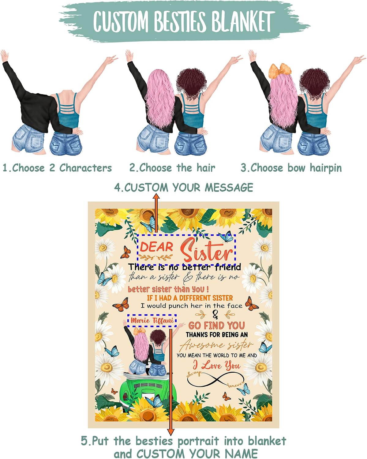 Personalized Blanket to My Sister, There is No Better Friend Than Sister, Customized Name, Birthday Gifts from Sister Fleece Blanket, Family Customized Sherpa Blanket, Custom Gift for Sister