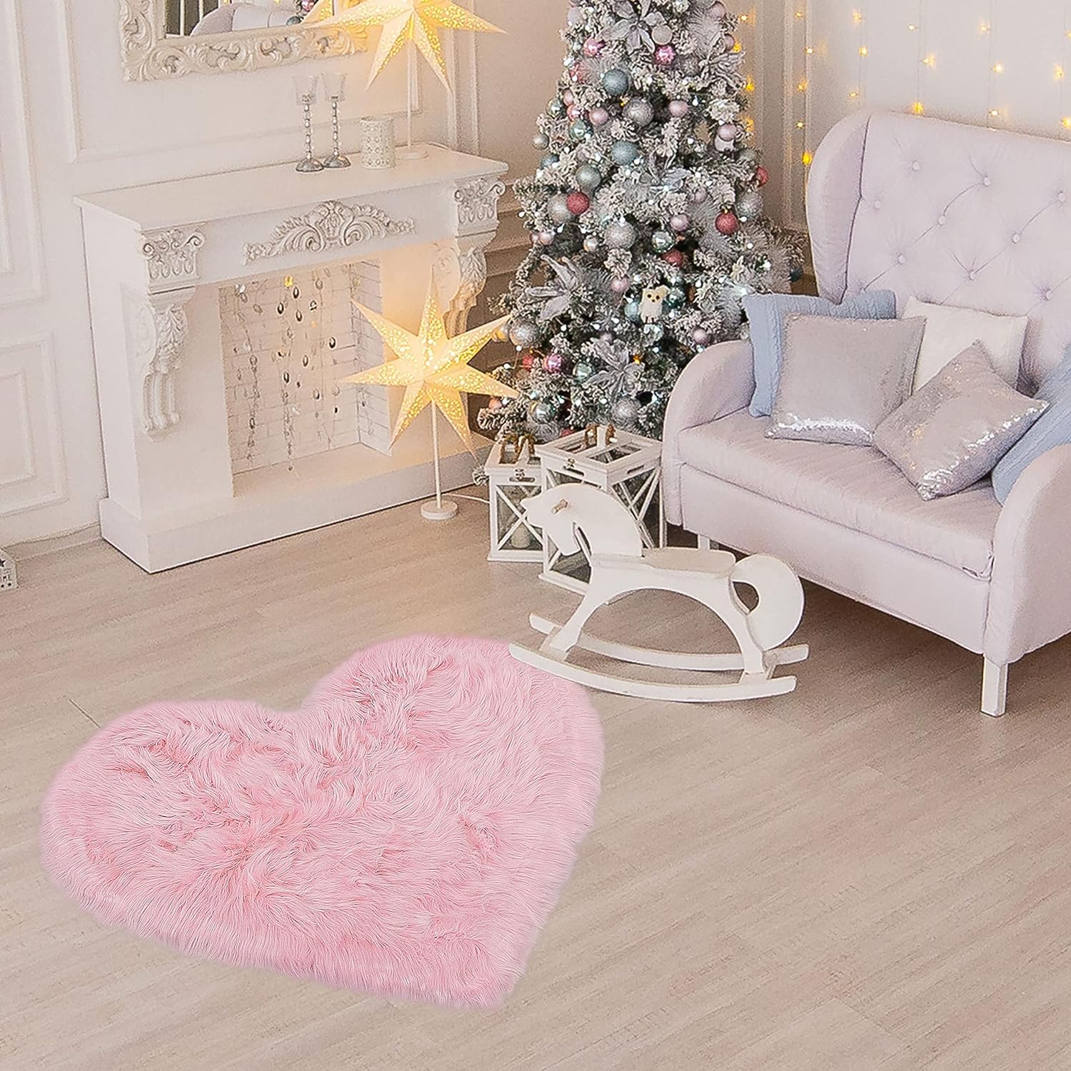Pink Heart Rug - Soft Faux Fur Bed Mat -5
