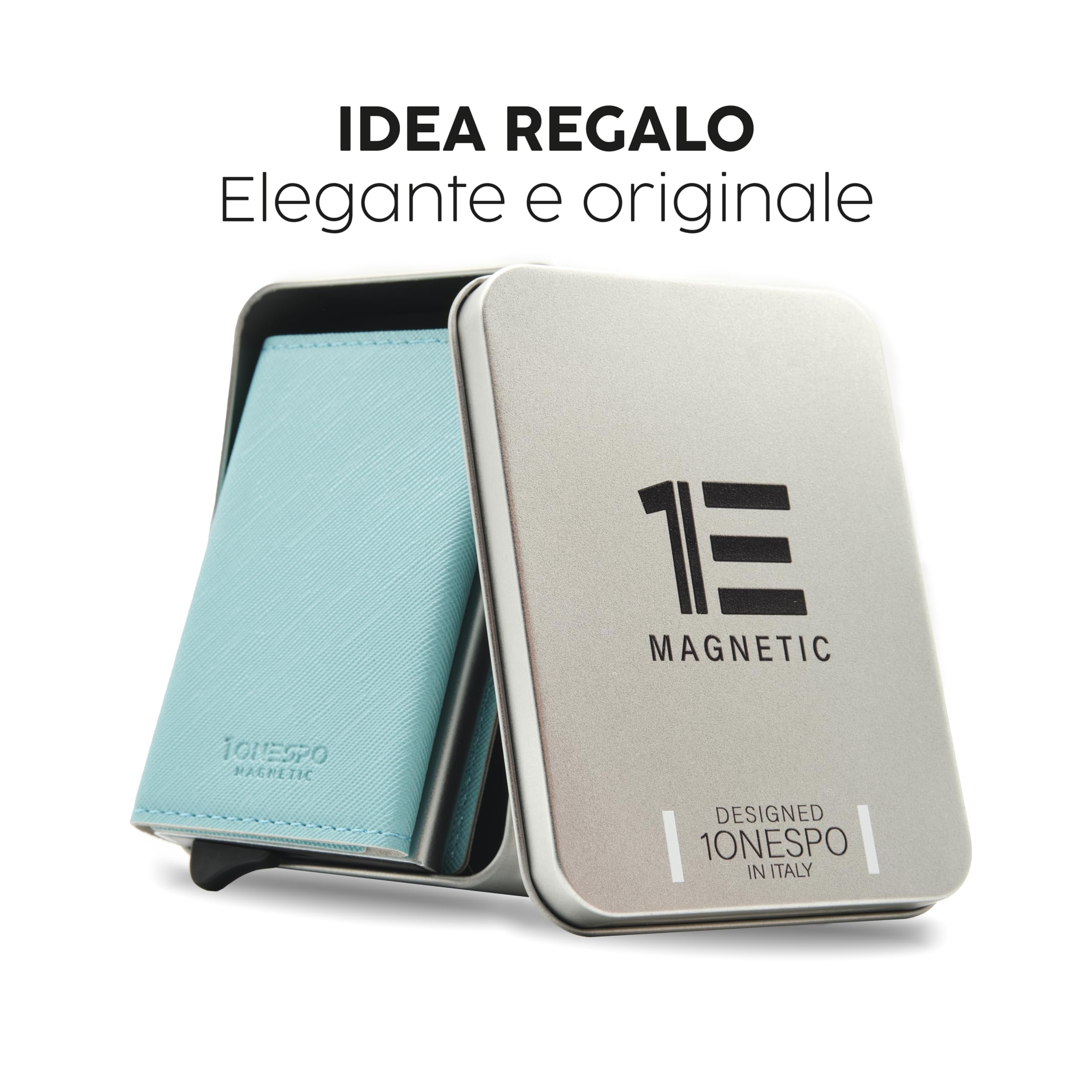 MAGNETIC Porta Carte di Credito Donna VERA PELLE - Portafoglio donna piccolo con Portamonete e Contanti -Porta tessere e documenti - Portacarte protezione RFID, SAFFIANO Acqua Marina