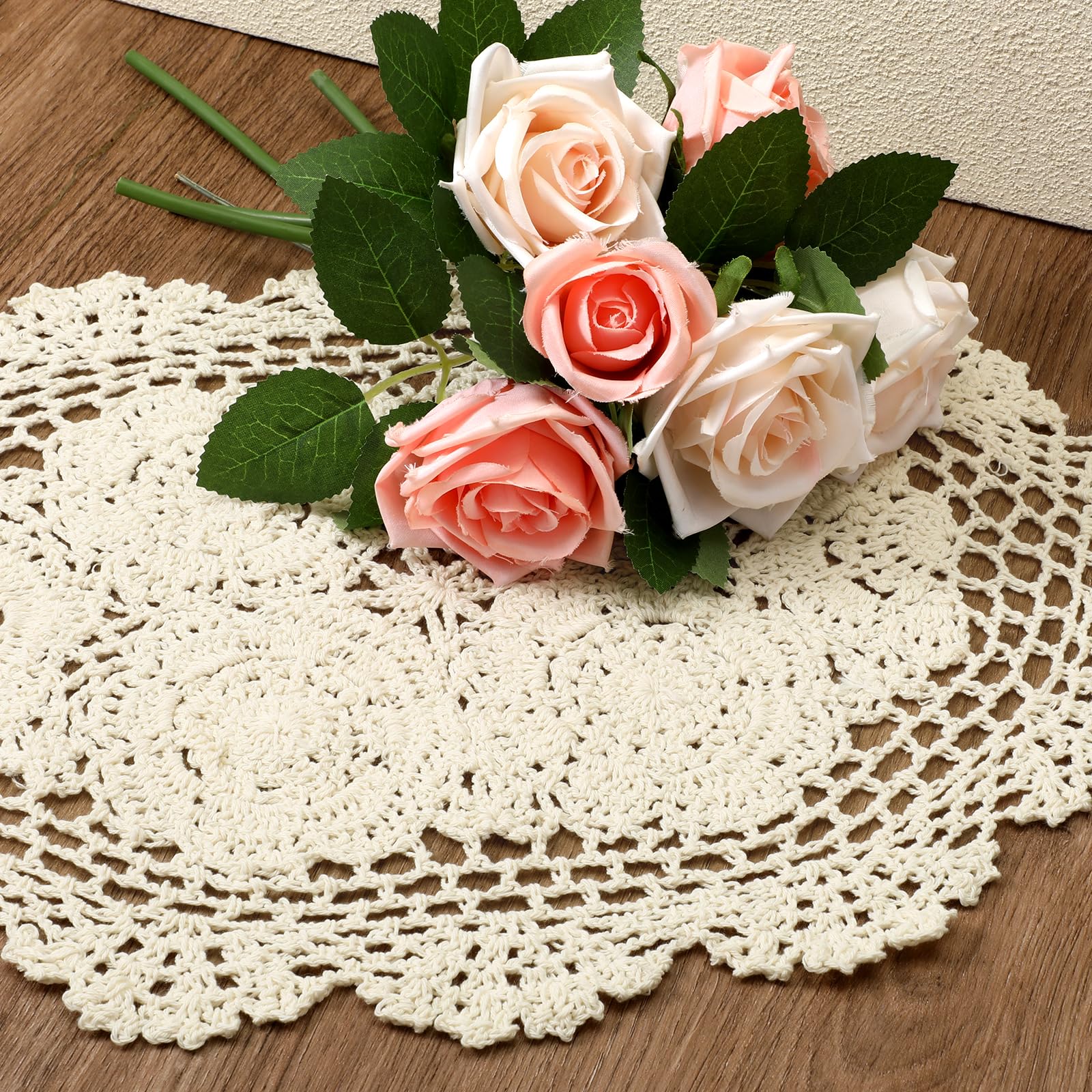 2 Pcs Crochet Doilies Cloth Oval Beige Doilies for Furniture 12X17 Inch Doiliess Fabric Crochet Cotton Doily Table Doiliess for Table