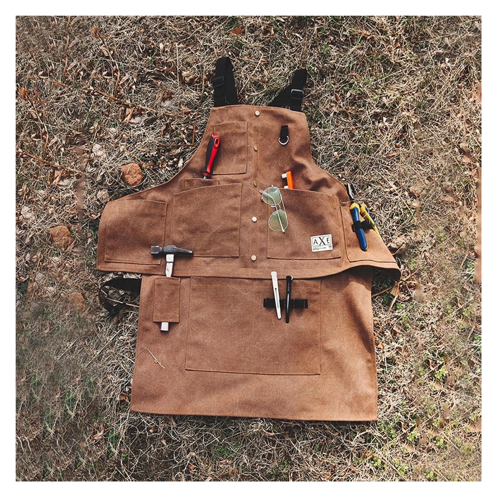 Tool Apron, apron Work tool aprons, Men's Large Pocket, Canvas Cross Back Heavy Duty Adjustable for Gardener Woodworking Outdoor