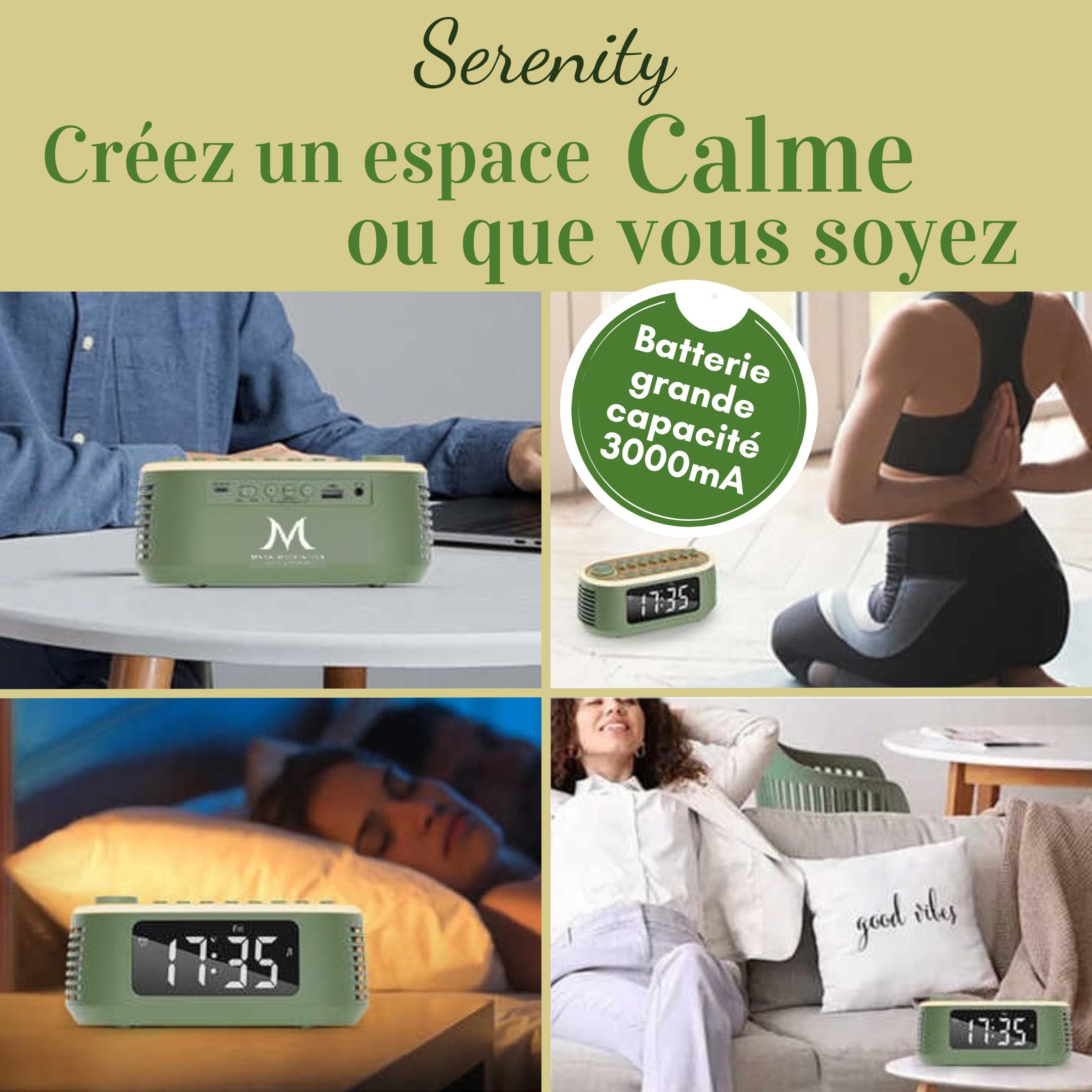 Machine à Bruits Blancs & Sons Relaxants Sérénity Box de Relaxation et Méditation Aide au Sommeil Anti-Stress Veilleuse Ambiance Zen