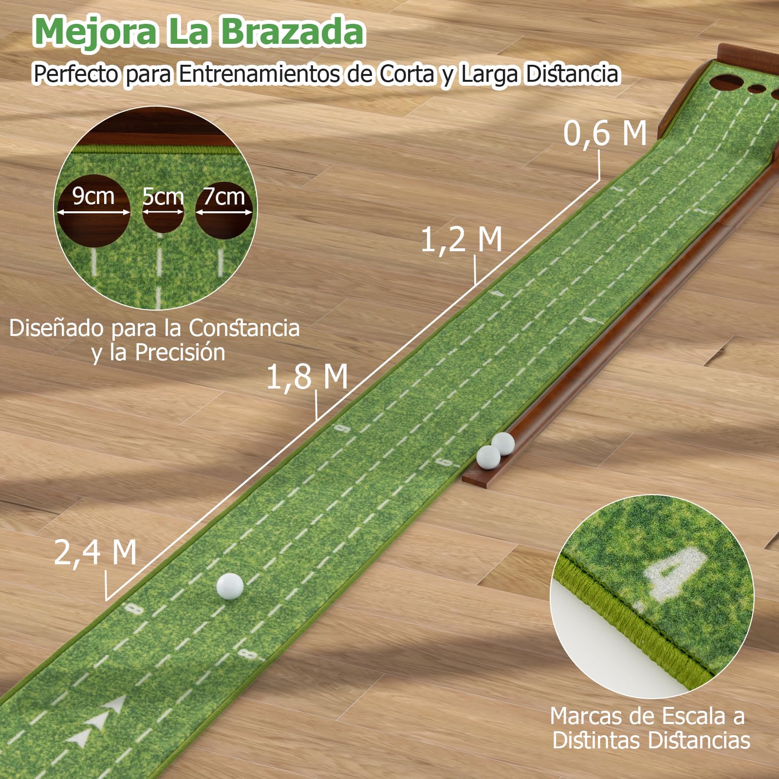 GYMAX Alfombras de Golf Práctica, Tapete de Golf con Retorno Automático de La Bola, para Interior y Exterior con Entrenamiento de 2/3 Hoyos, Guías de Alineación