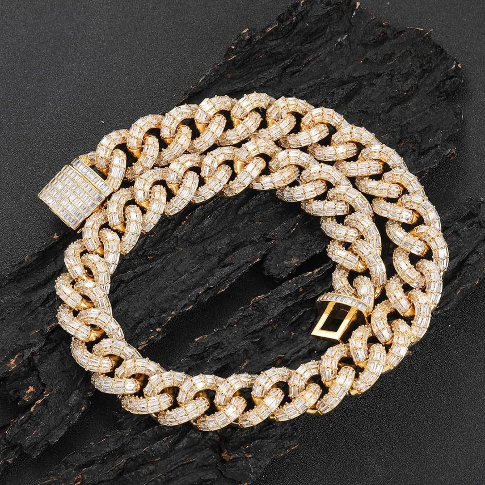 Collana a maglia cubana extra lucida, stile hip hop, massiccia e spessa, 40-61 cm, larghezza 21 mm, catena a maglia cubana Miami ghiacciata da uomo, confezione regalo inclusa