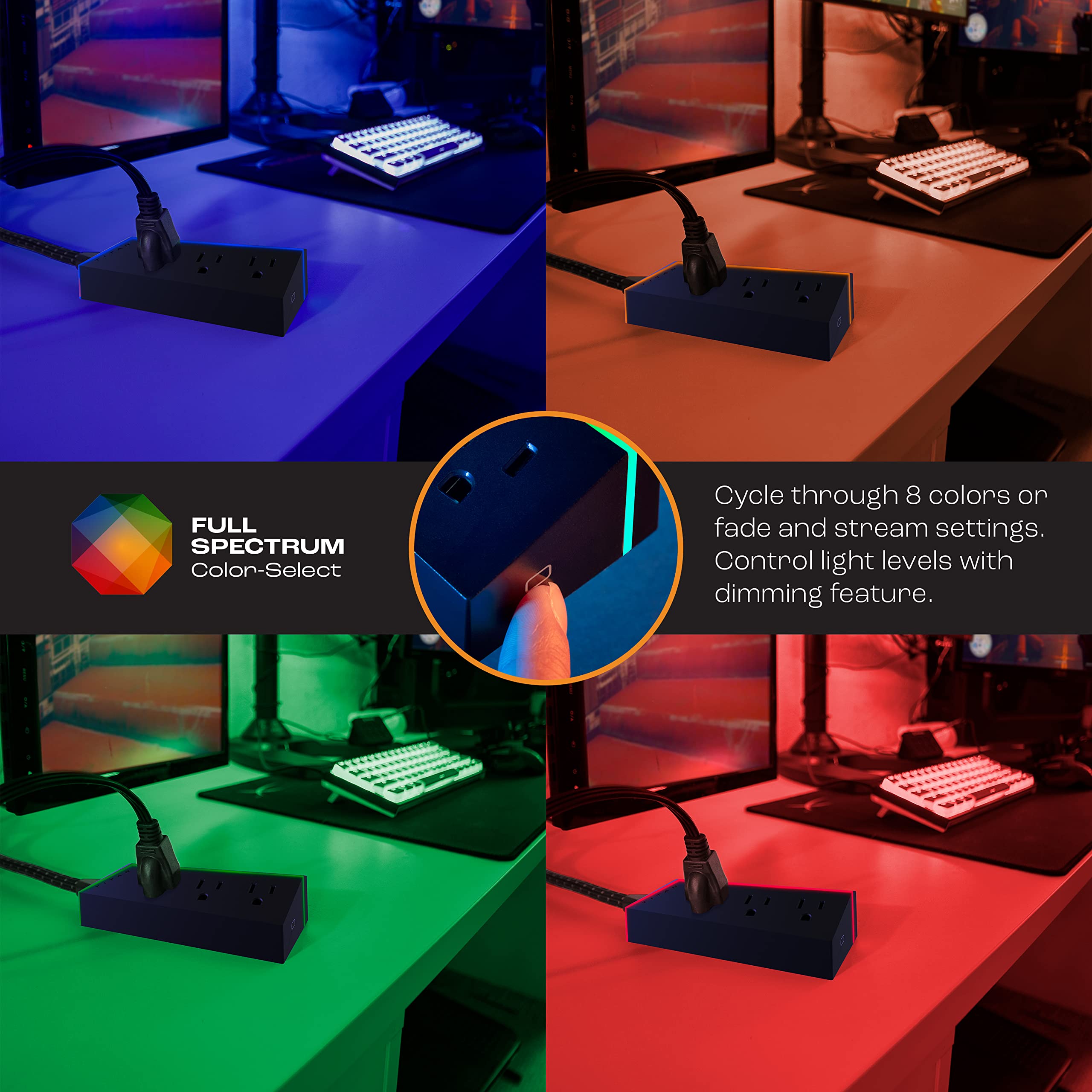 Titan 3Outlet Power Strip, 4 Ft Braided Extension Cord, LED Light Strip