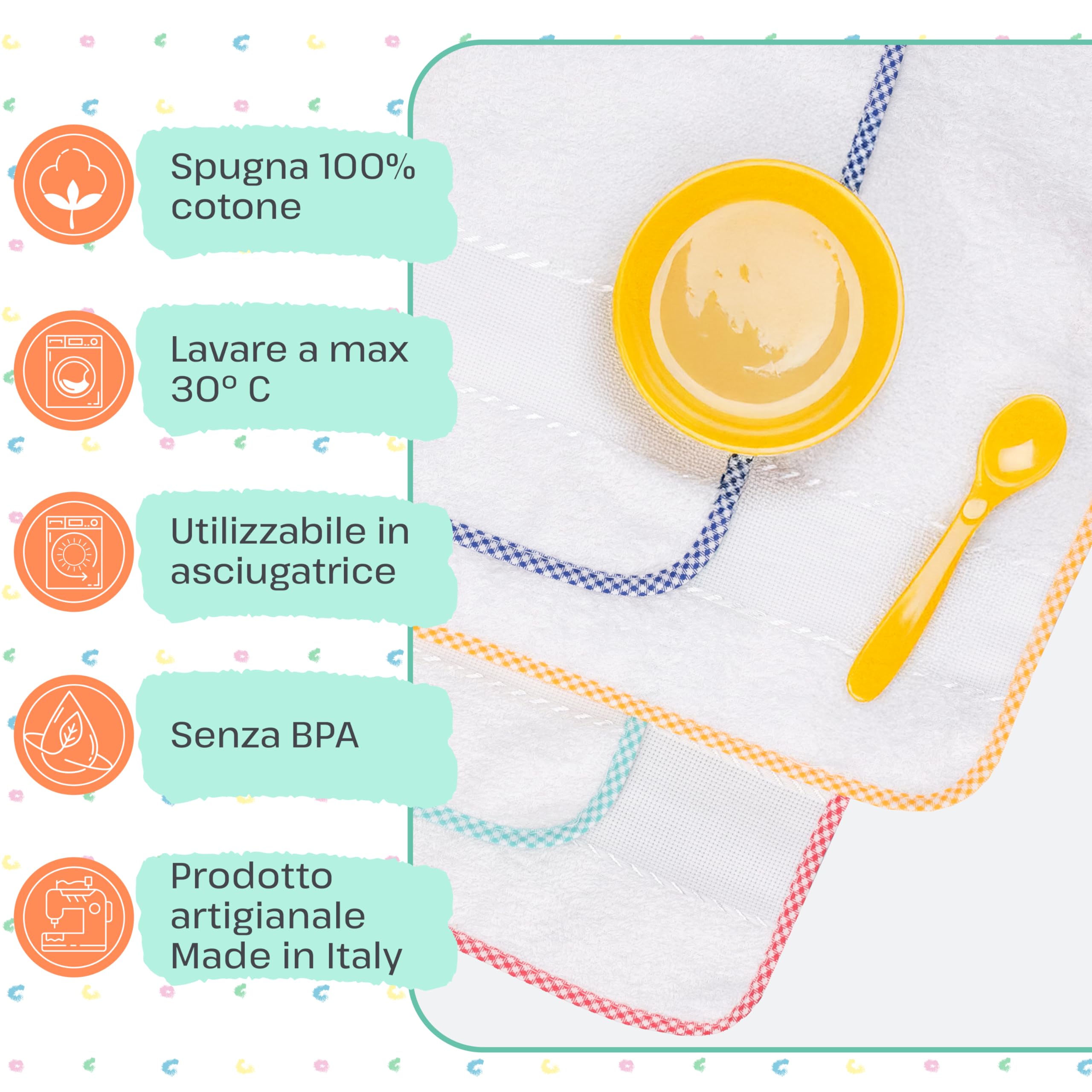 EMMEBi Aida Cloth Bibs for Embroidery Kindergarten Elastic Terry Cotton Children Made in Italy, Baby Aida, 33 x 28 cm - Image 4