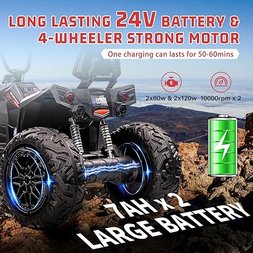 Miniatura 3 de GAOMON - Vehículo eléctrico 4WD Quad de 24 V para niños, motor potente de 4 x 80 W, con batería grande de 7 AHx2, mango de acelerador, neumáticos