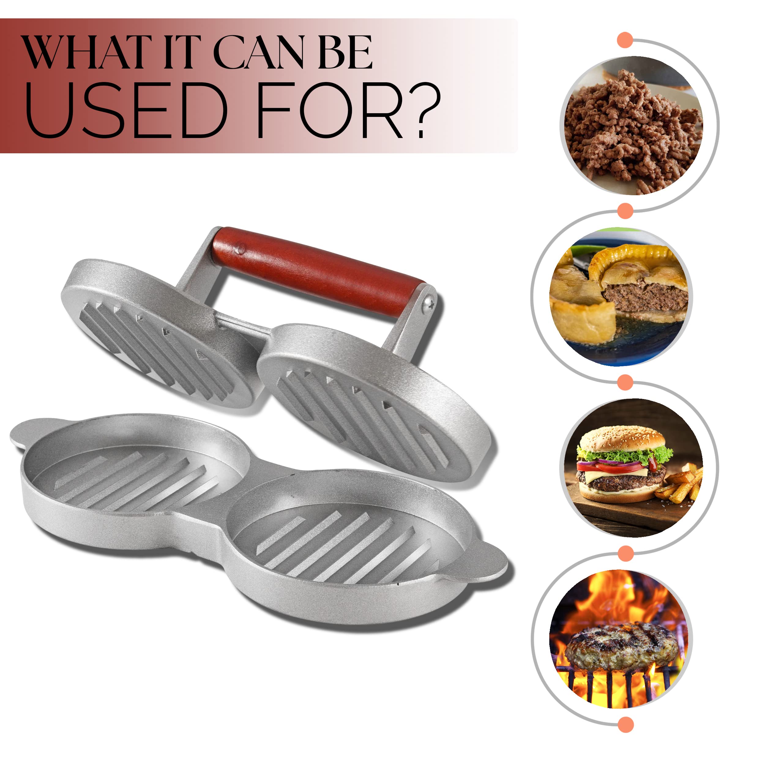 Alpine Cuisine Non-Stick Burger Press | Hamburger Patty Maker, Grill Press & Smash Burger Tool | Cast Iron with Wood Handle 4