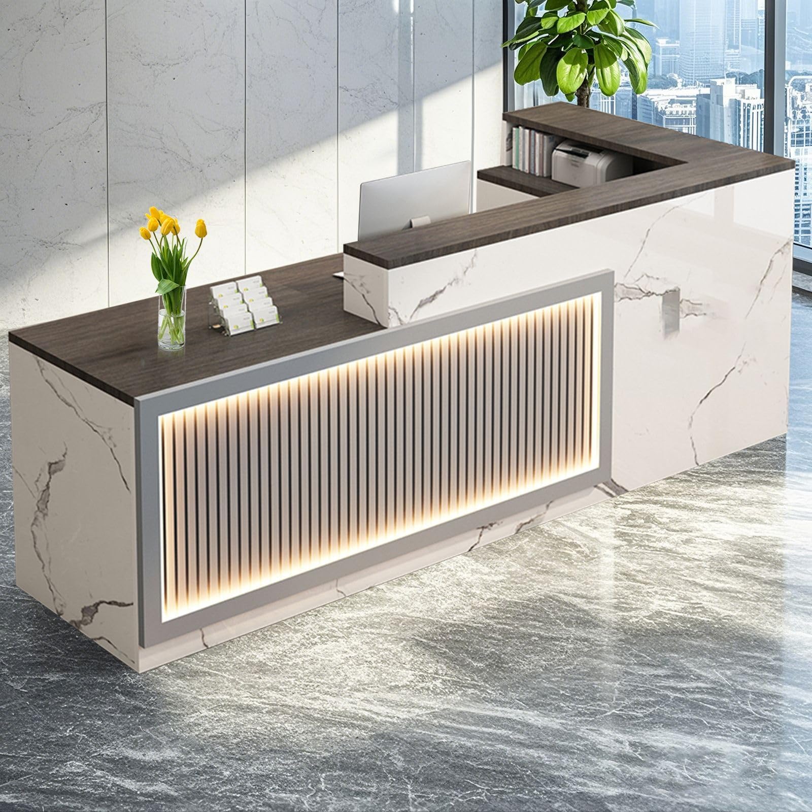 L Shaped Reception Desk, Solid Wood Front Desk with Counter & Lockable Drawers, Retail Checkout Customer Service Counter for Home Office Lobby Store,(B,63in-Left)