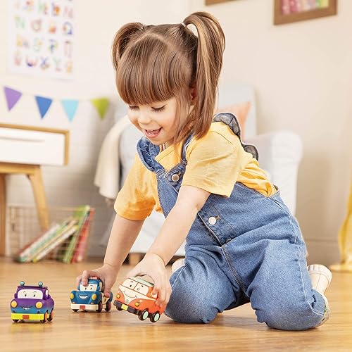 Miniatura 2 de B toys by Battat BX1909Z - Juego de mini vehículos sin espalda multicolor camión de 3 piezas camioneta caravana policía