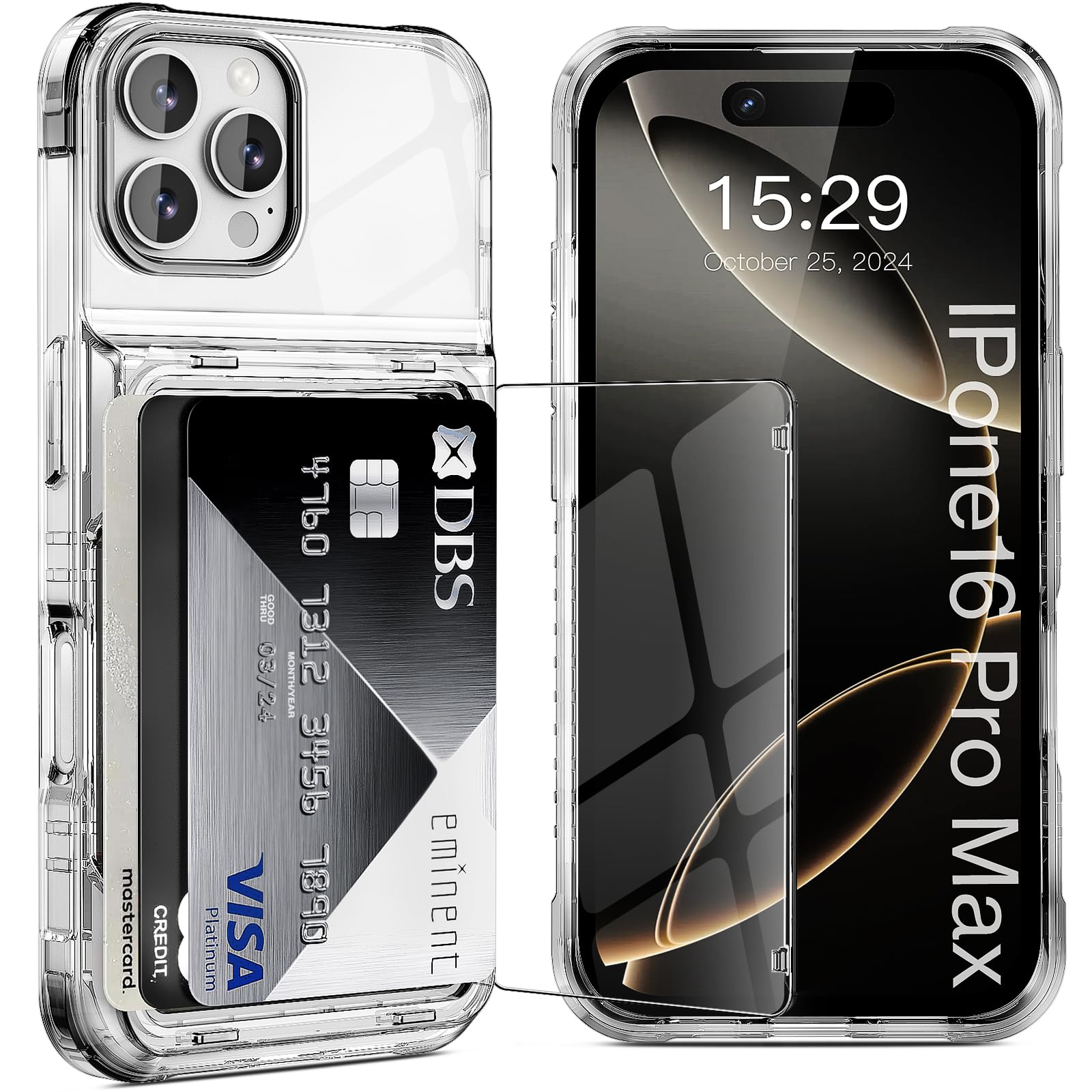 AFGHOA For IPhone 16 Case Wallet 6.1 Inch Clear, 4 Cards Holder Cover With Kickstand For Women Men,Yellowing Resistant Transparent TPU Flip Wallet ID Slot Shockproof Bumper Hard Shell For I16 - View #5