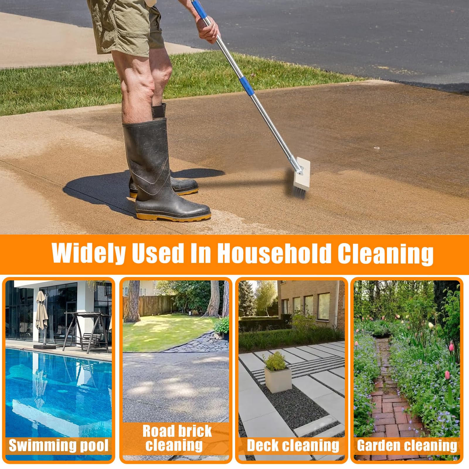 Scopa Metallica con Manico Regolabile 160cm, Spazzolone Acciaio Inossidabile Esterni, Spazzola Pavimenti Giardino & Terrazza, Scopa Metallo per Rimuovere Muschio, Erbacce, Macchie Ostinate