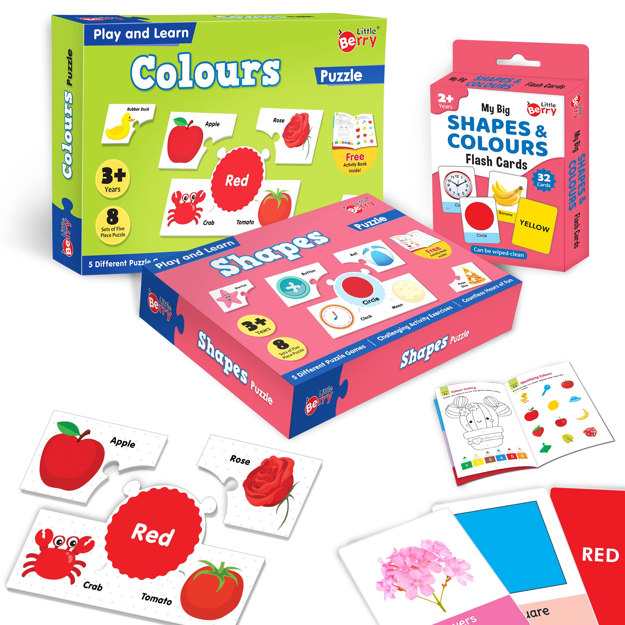 Little Berry Shape & Colour Play & Learn Puzzle Set (80 Pcs) | Includes Brain Boosting Activity Books, 32 Flash Cards & 5 Different Puzzle Game | Learning & Educational Toy for Boys and Girls 2+ Years (B0BTW17BCB) Amazon Price History, Amazon Price Tracker