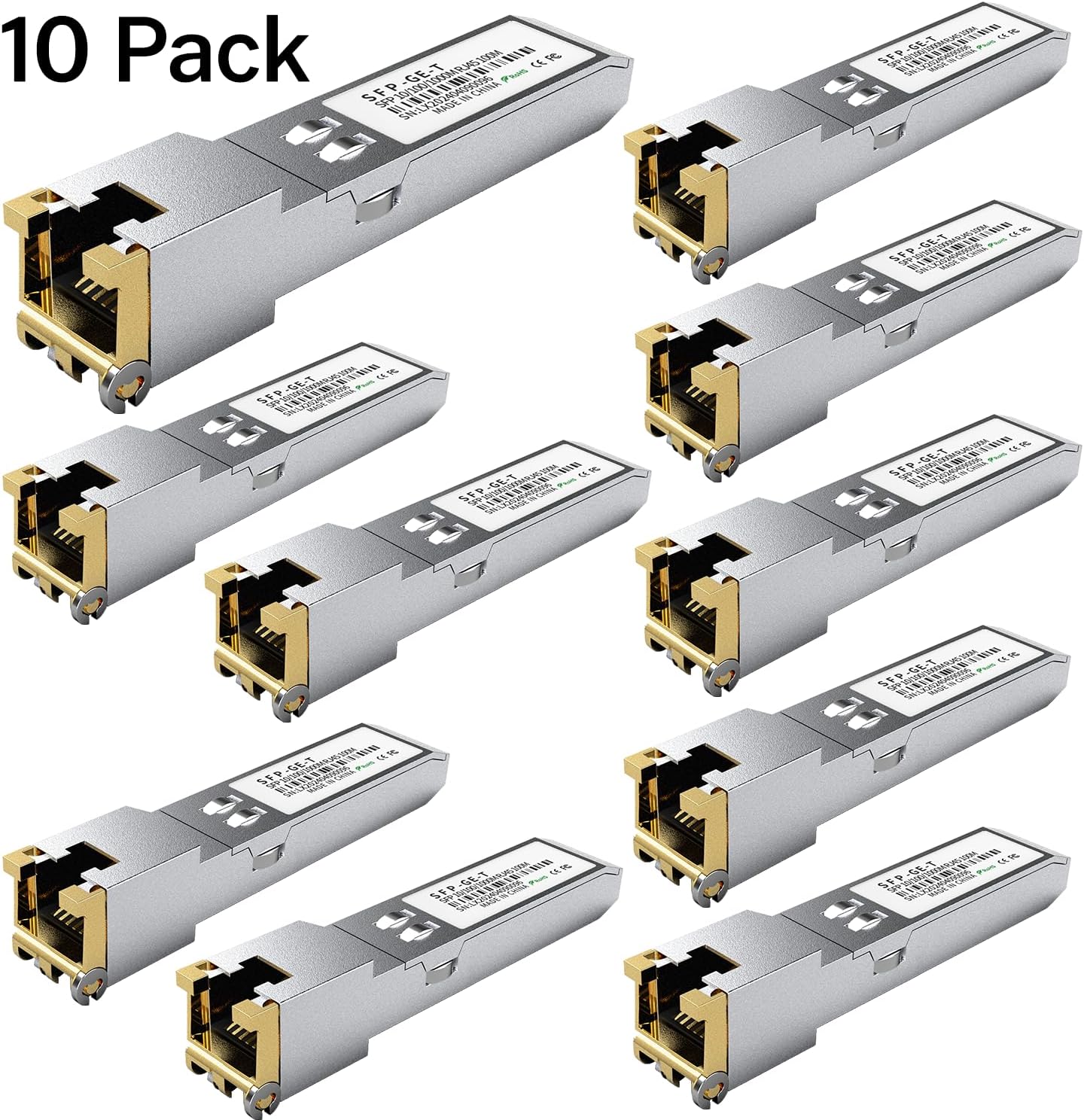 10PCS SFP to RJ45 Copper Module, 1000Base-T Gigabit Ethernet Transceiver - Compatible with Cisco, Meraki, Ubiquiti, D-Link, TP-Link, Supermicro, Netgear, MikroTik S-RJ01, 1.25G SFP-T, up to 100m