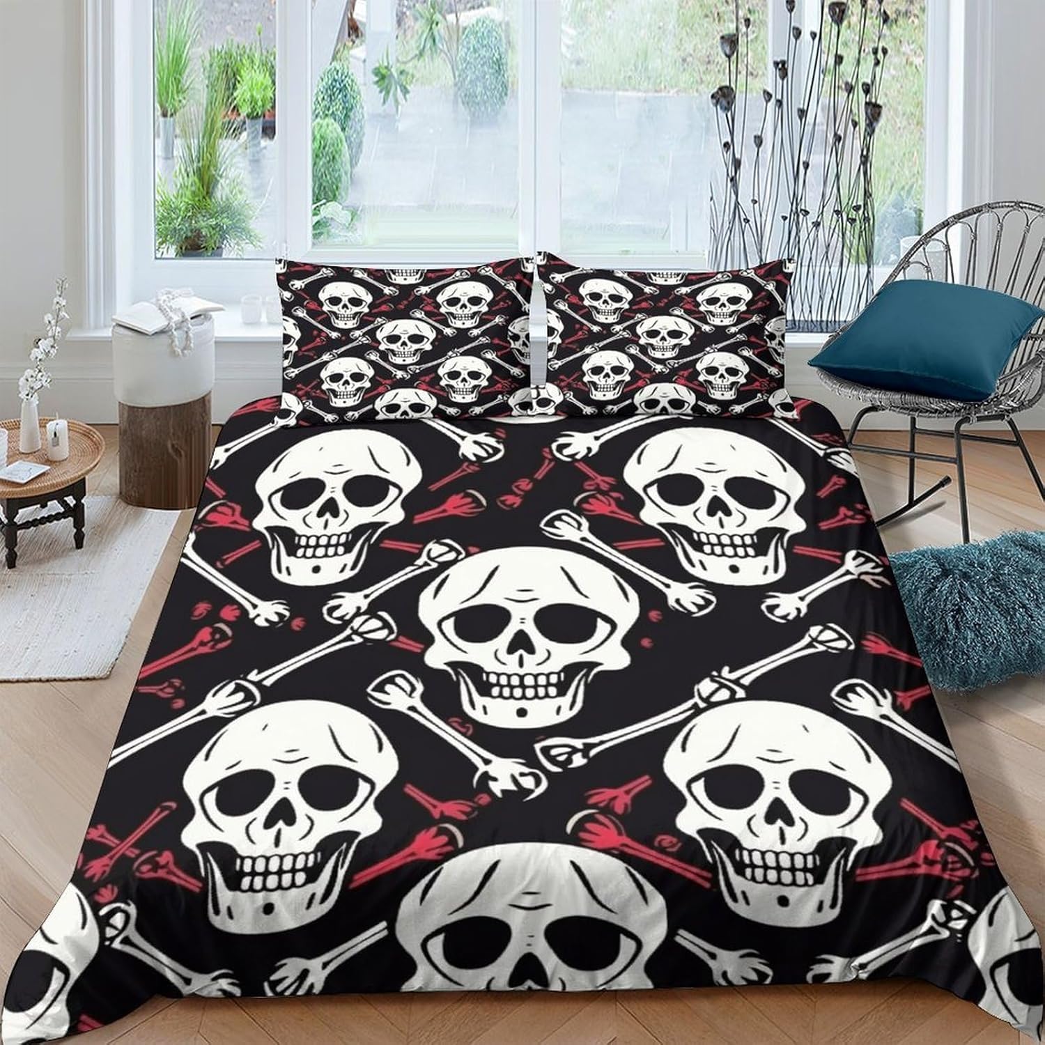 Double Bed 200X200 Cm Skull Duvet Cover Set - 3D Printed Bedding Set - 1 Duvet Cover Plus 2 Pillow Covers - Ultra Soft Hotel Quality Wrinkle And Fade Resistant - Hypoallergenic-41050590950