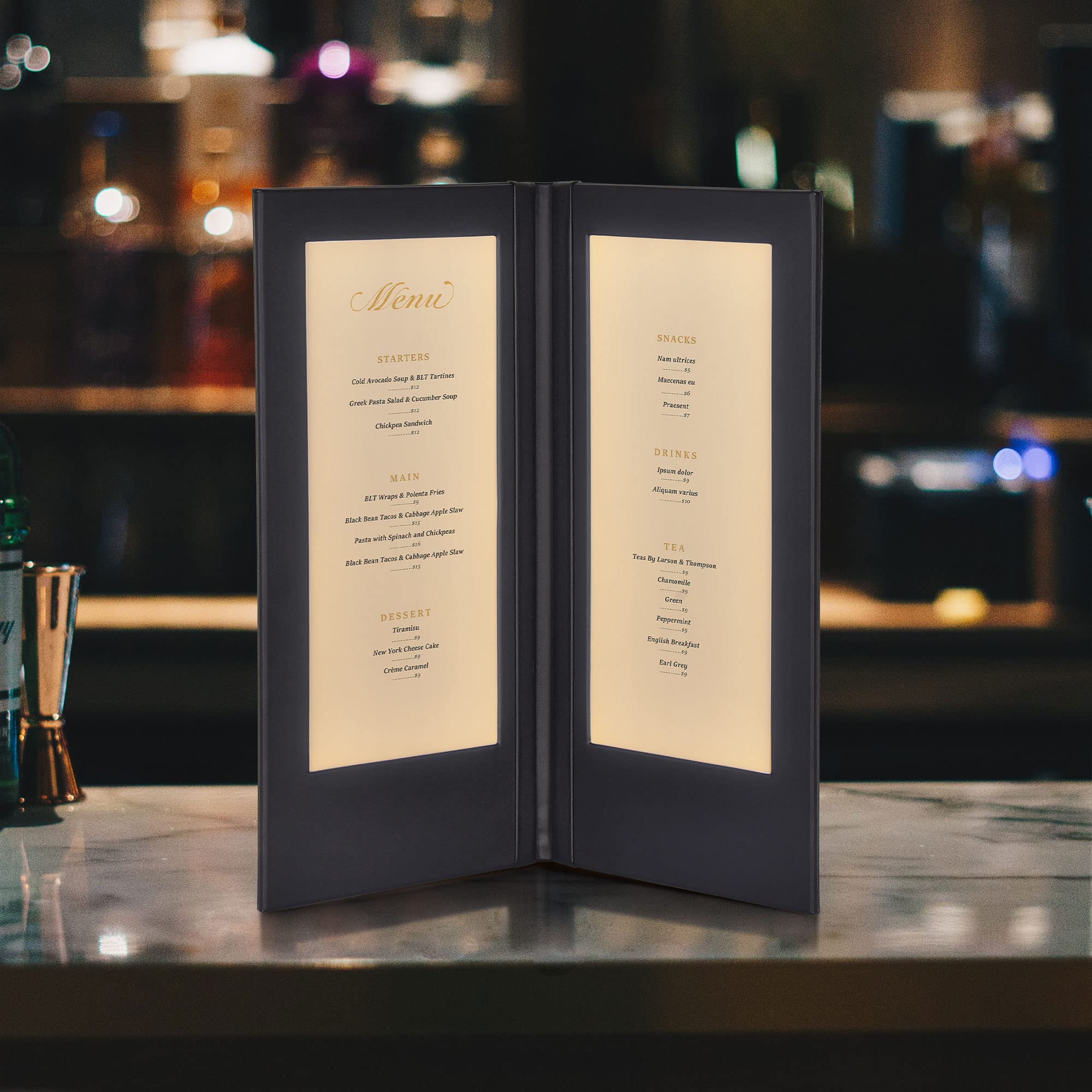 WeChef 4 Pack LED Backlit Menu Cover Leatherette Wine List Check Bill Holder Displayer 2-Panel Fits 5