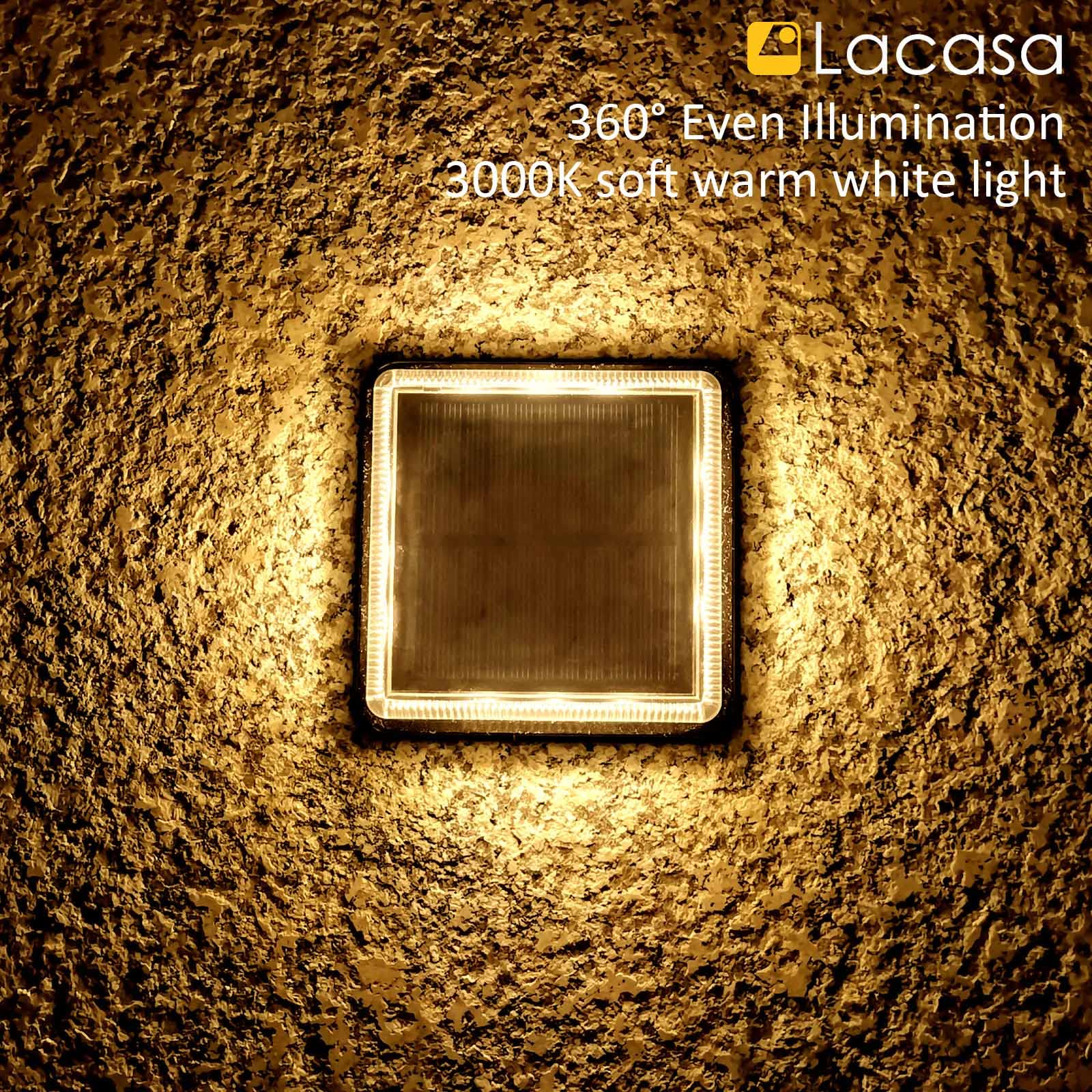 Lacasa Luci Solari Esterno per Terra Giardino, 4 Pezzi Lampade Solari Bianco Caldo 3000K 50LM LED Luce Solare Energia, Lampada Auto On/Off, IP68 Impermeabile Luci per Sentieri Vialetto