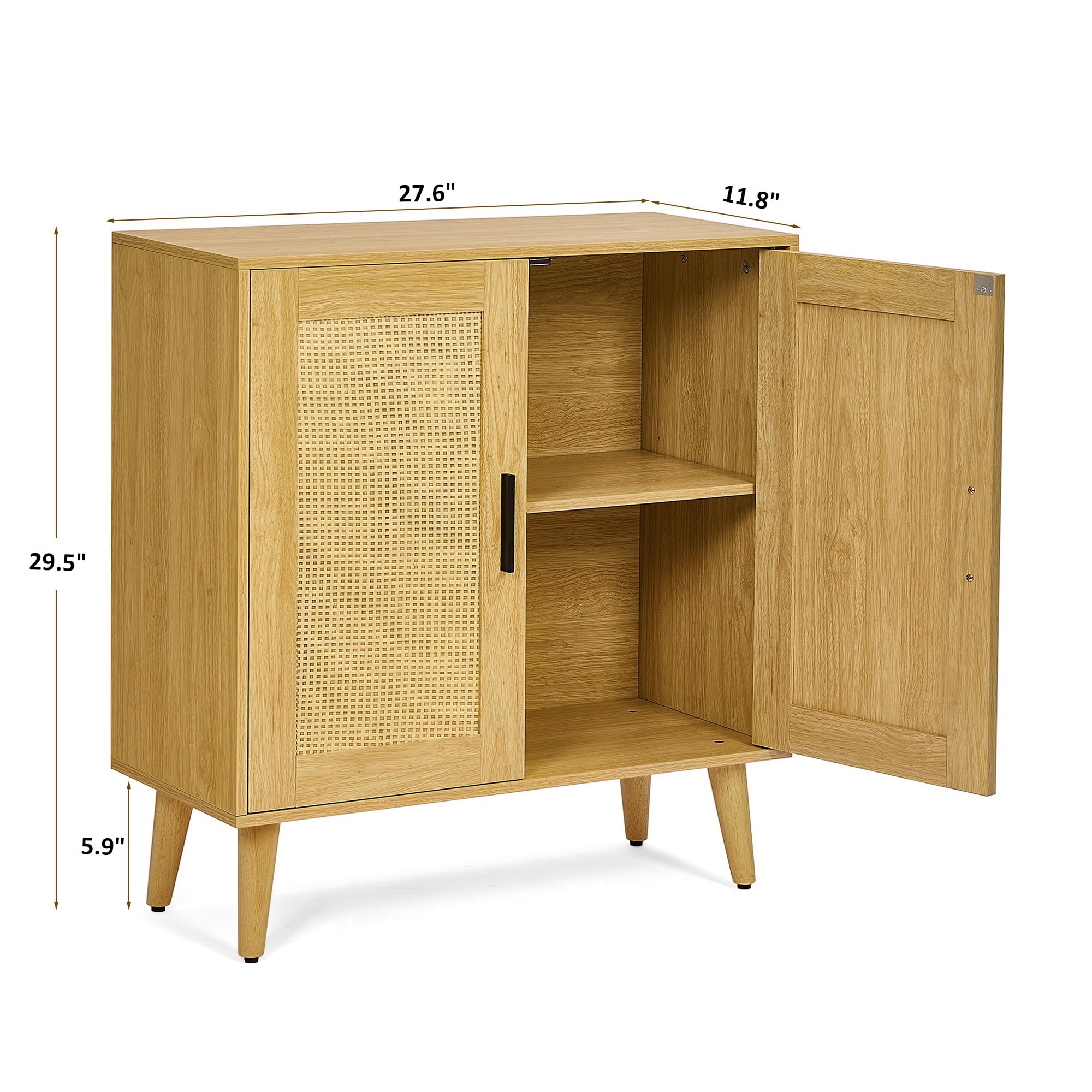 HOMSHO Rattan Sideboard Buffet Cabinet with Double Doors and Adjustable Shelves, Boho Floor Storage Cabinet, Accent Cabinet for Dining Room, Living Room, Hallway, 27.6"x 11.8"x 29.5", Natural