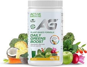 Poudre de légumes Active Green Pro®, 14 super-aliments, antioxydants, fibres, vitamines et minéraux, détox et coup de pouce énergétique, saveur naturelle d'ananas-coco, 40 portions
