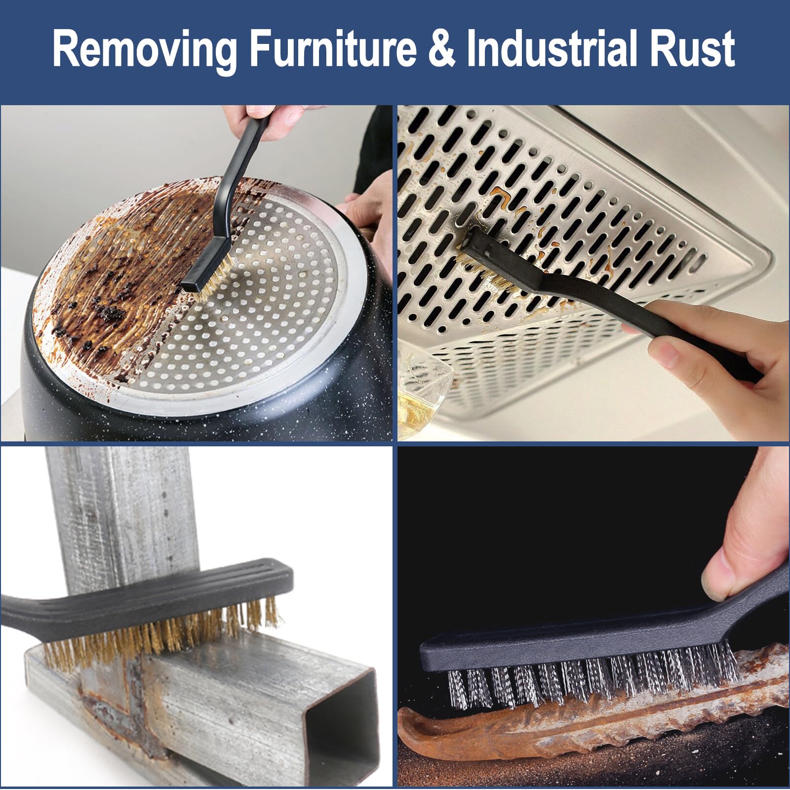 6 Piece Wire Brush Set, Steel, Brass & Nylon Brushes for Rust Dirt & Weld Slag Removal on Metal Surfaces - Image 2