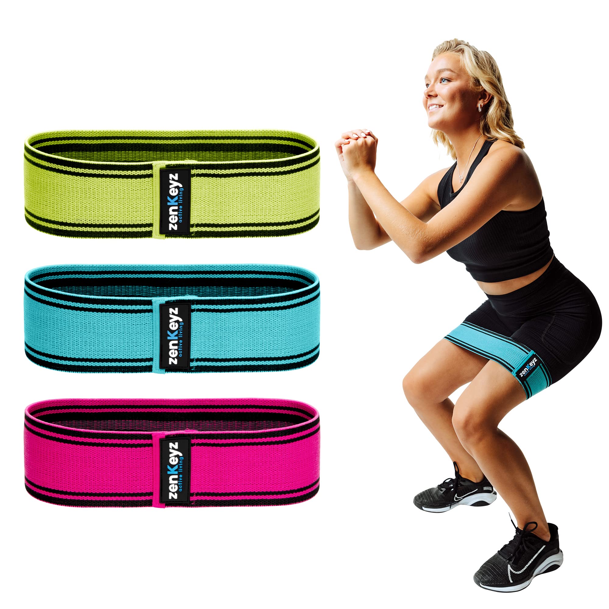 Resistance Fabric Booty Bands- 3 Working Out Hip Stretch Bands for Legs, Butt, Glutes- Exercise Loop Band for Workout, Stretching, Warm-Up, Strength Training, Squats, Build Glute & Muscle, Women & Men
