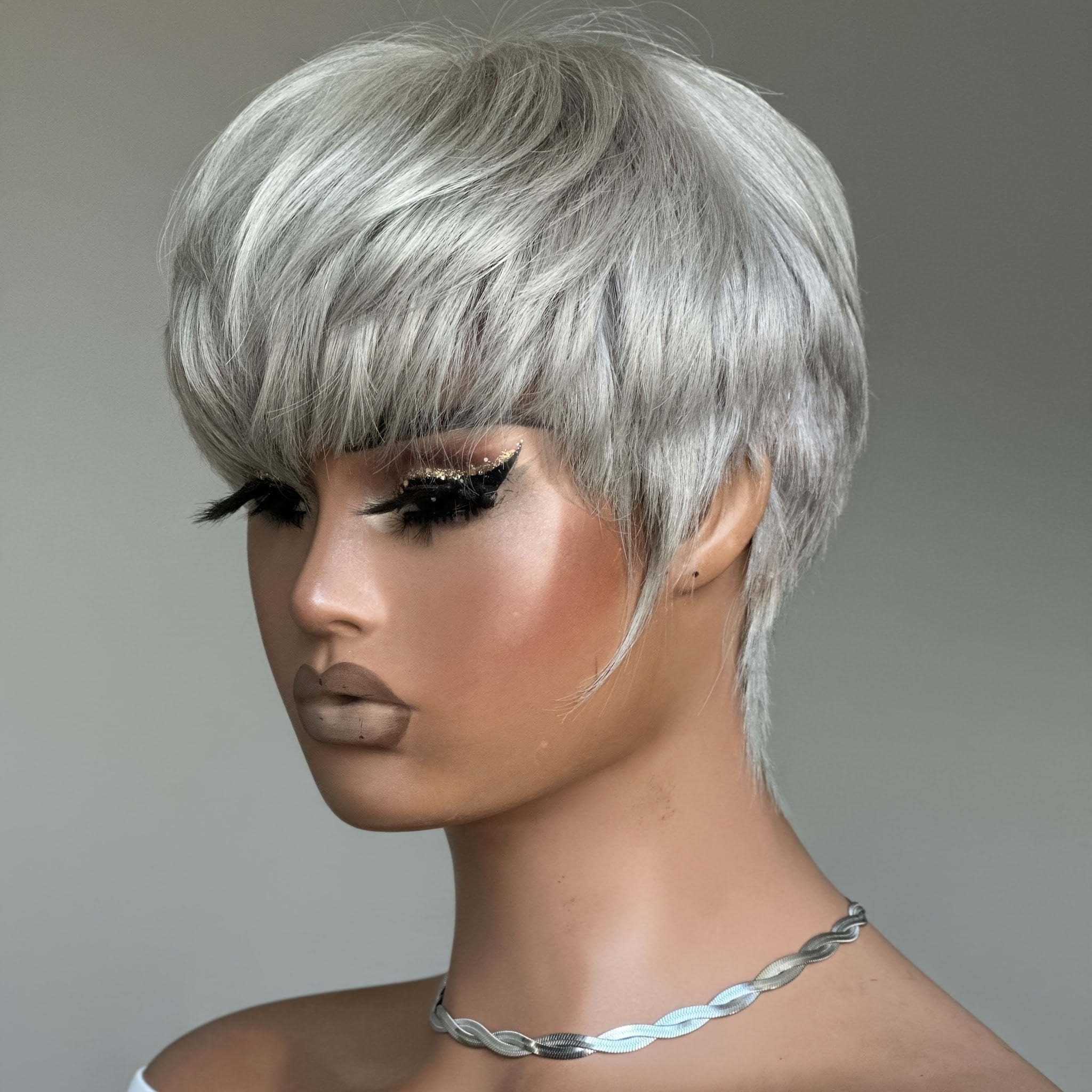 Short Layered Pixie Cut Human Hair Wig with Bangs for Daily Wear and Cosplay Amazon.com : PangDongLai Short Layered Pixie Cut Wigs for  main image 2