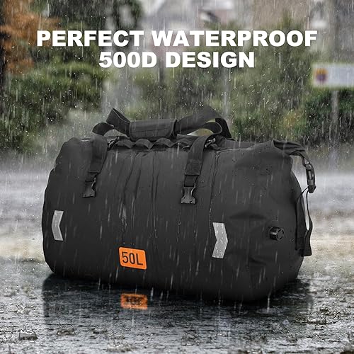 Miniatura 2 de Bolsa seca impermeable, bolsa trasera de motocicleta enrollable de 50 litros con válvula de aire y correas de fijación rápida, bolsas de viaje para