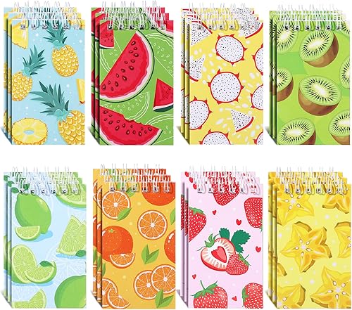 Nezyo 24 cuadernos pequeños de bolsillo de verano con frutas, recuerdos de fiesta, pequeños bloc de notas en espiral de 2.36 x 3.94 pulgadas, lindo
