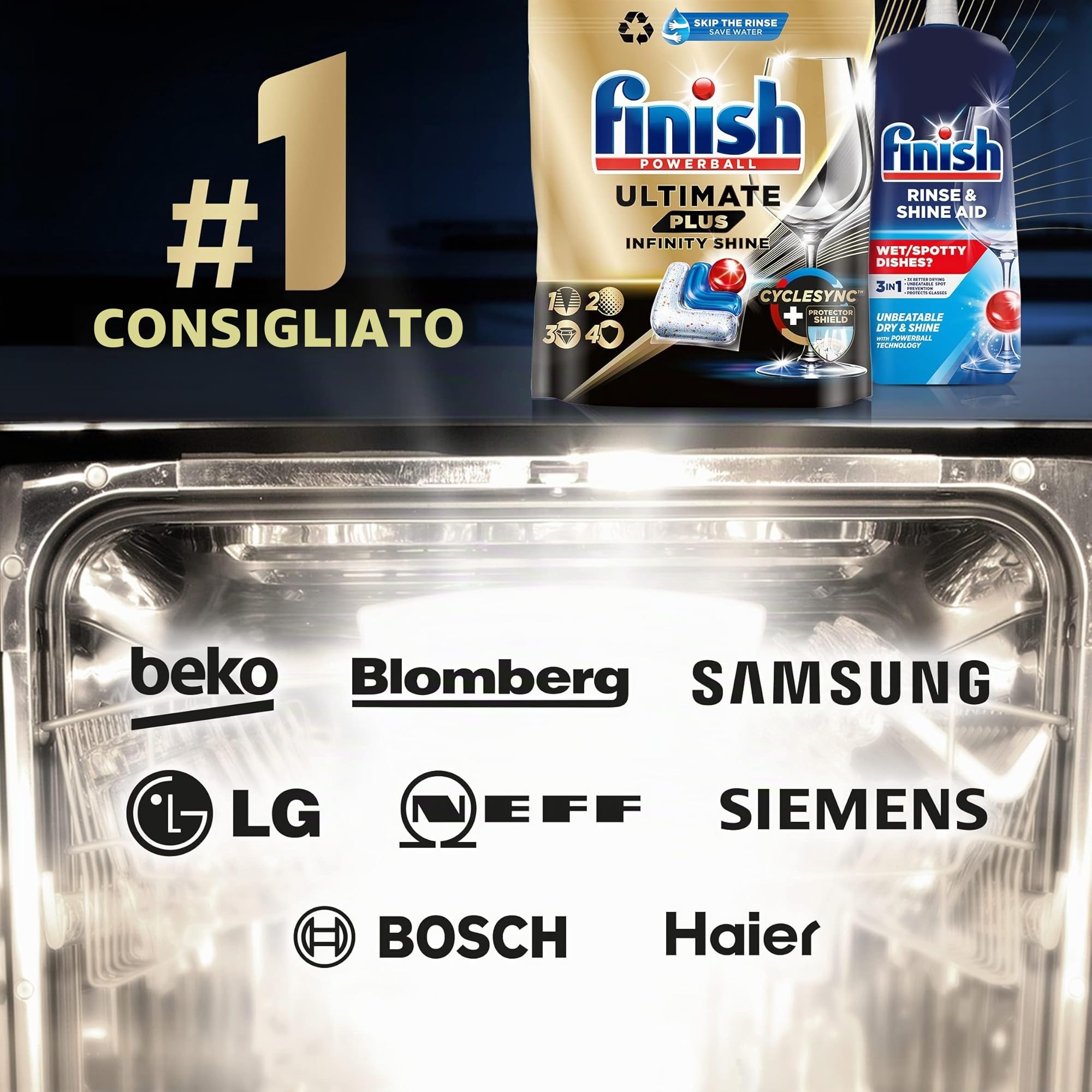 Finish Ultimate Plus Infinity Shine Pastiglie per lavastoviglie sfuse |profumo: fresco | 73 pastiglie per lavastoviglie | per una pulizia eccellente e lucentezza a diamante
