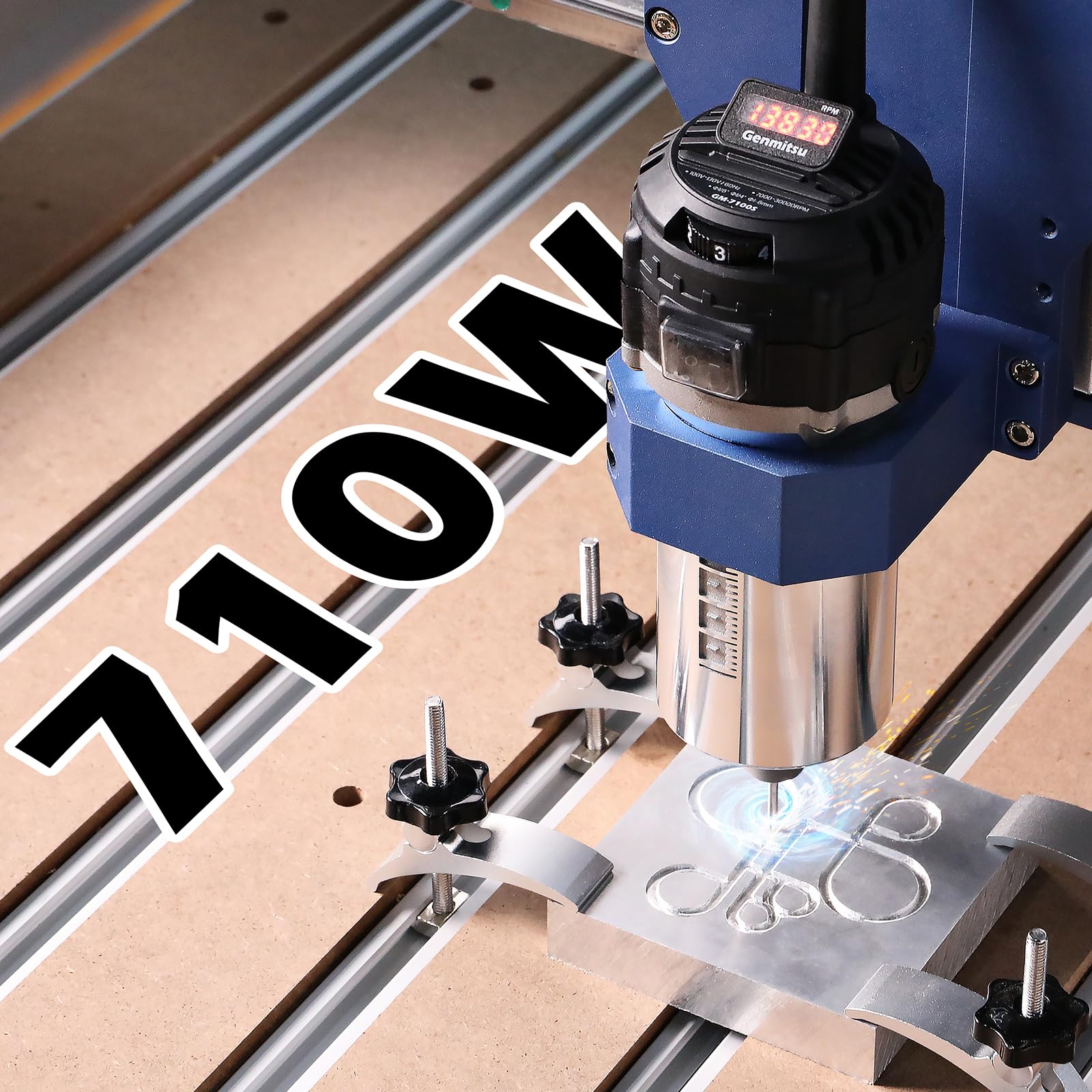 Genmitsu 710W CNC-Kompaktfräse, 65 mm Durchmesser, Spindelmotor mit LCD-Digitalanzeige, 6 einstellbare Geschwindigkeiten, 1/8" ER11 Spannzange, 4 Kohlebürsten, für CNC-Fräsmaschinen