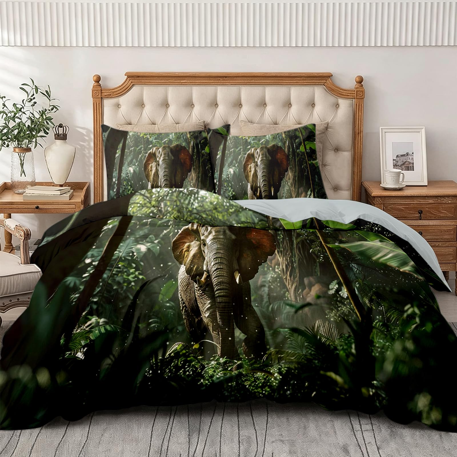Housse de Couette éléphant Jungle 200x200 2 Personnes, Deco Cadeau