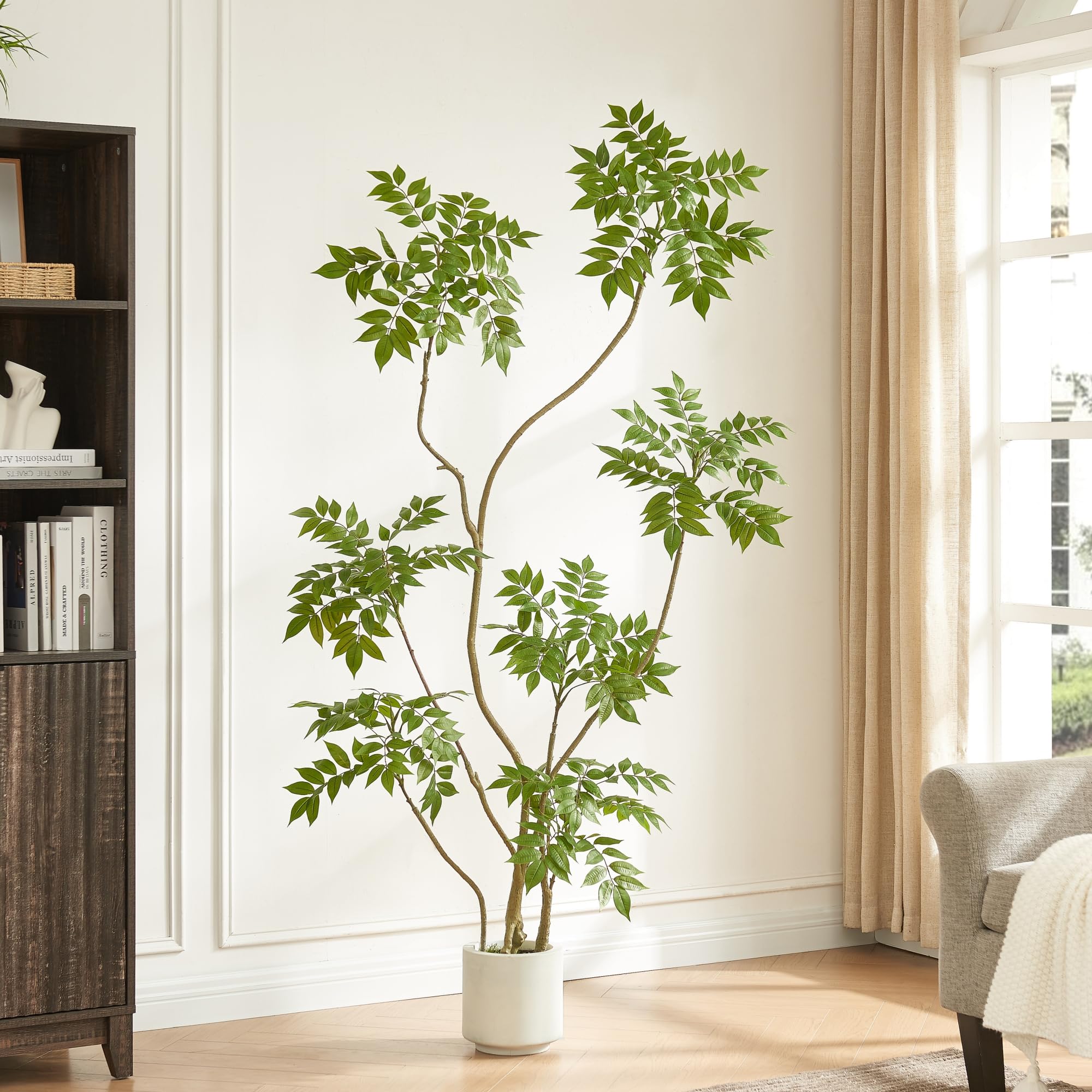 FloraFairy 5.5FT Artificial Sumac Tree with White Pot, Tall Faux Plants Indoor, Large Fake Tree with Nearly Natural Silk Plant (Real Touch), for Home,