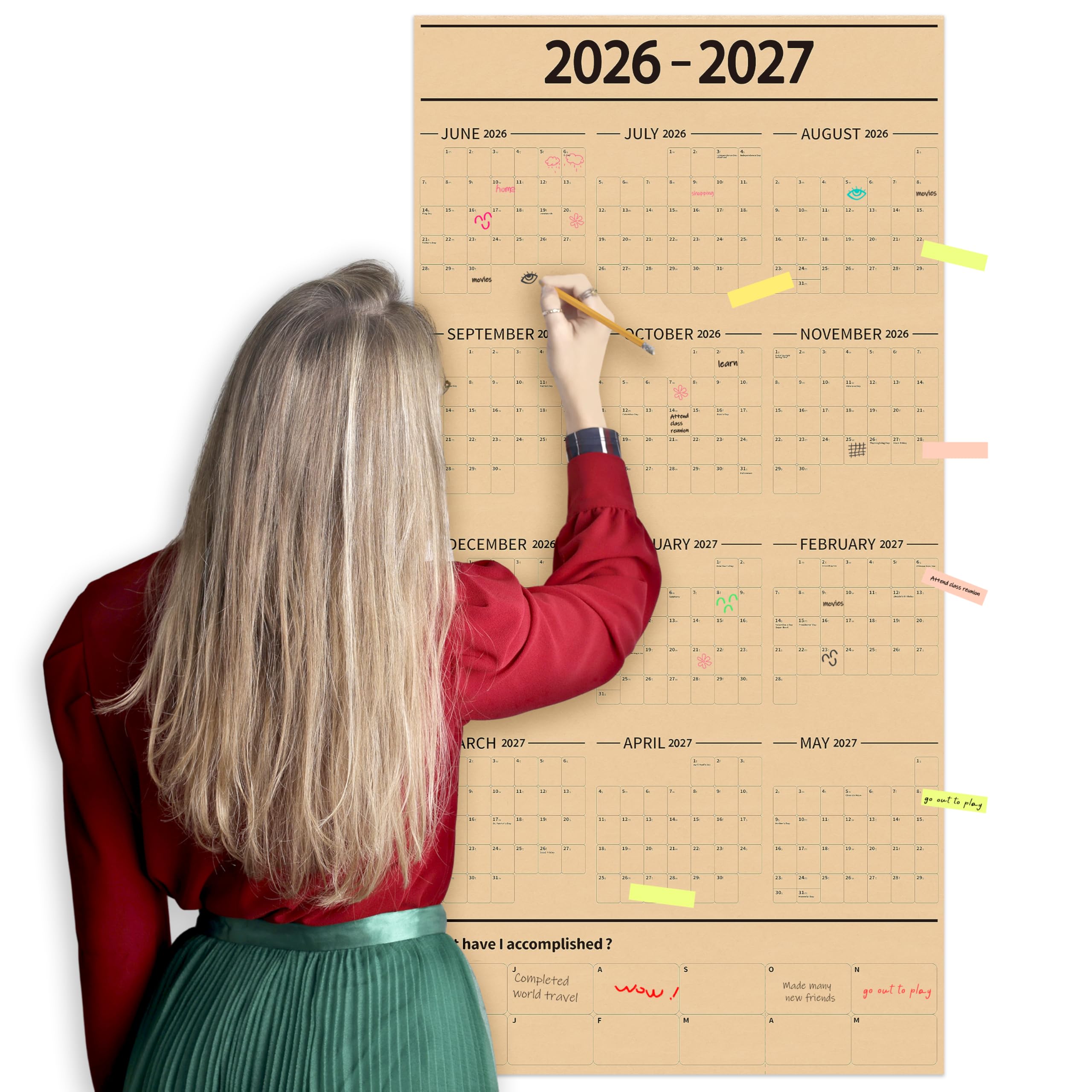 Photo 1 of GuassLee Extra Large Yearly Wall Calendar 2026, Full Year Calendar One Page, Jan. 2026- Dec. 2026, Annual Wall Calendar 2026, 36"X 48" 12-Month Calendar Wall with Stickers