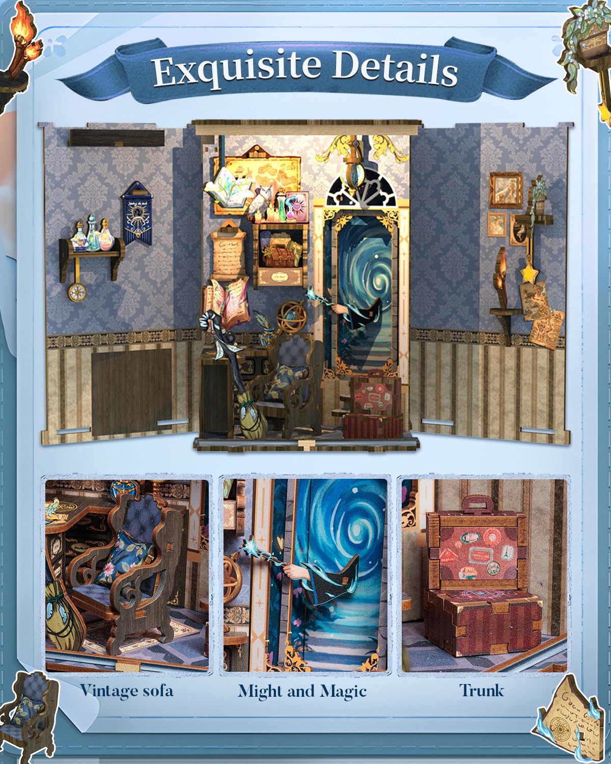 CUTEBEE Kit Book Nook – Fantasia Casa Prefabbricata Di legno DIY, Libreria in Miniatura 3D per Adulti, Regalo per Amanti dei Libri, Decorazione per la Casa e Kit Fai-da-Te (Soul Travel Agency)