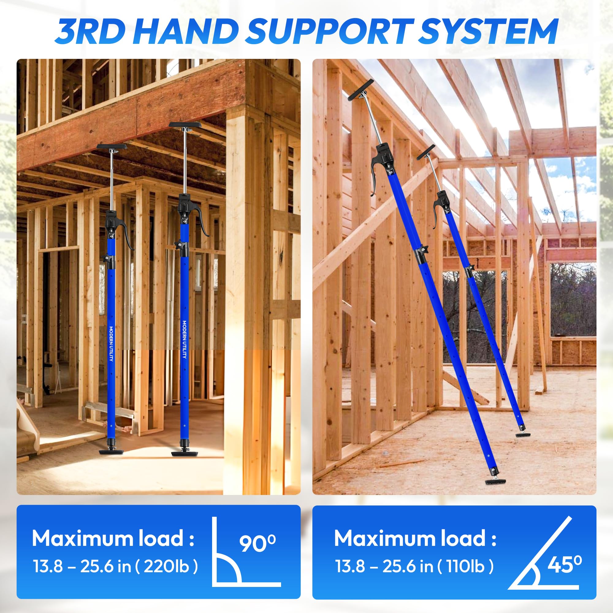 NEW DESIGN Adjustable Cabinet Jacks for Installing Cabinets (45.3-114.2 Inches 4 Pack) Heavy Duty 200 lb Support Rod & Third Hand Support System with Swivel Non-Slip Pads for Drywall and Ceilings — Amazon image 6