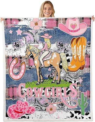 Manta de vaqueras occidentales, para niñas, mujeres, niños, decoración de habitación de niños, manta de forro polar rústico del suroeste americano,