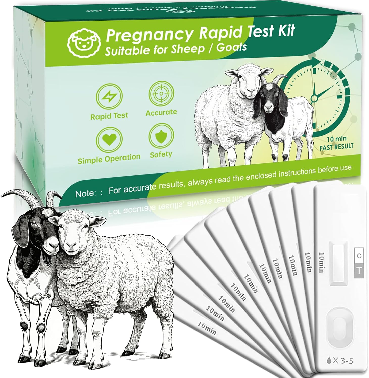 10-Pack Sheep & Goat Early Pregnancy Test - Detect Pregnancy in 5-10 Minutes with Urine, Easy Home Breeding Confirmation Kit for Accurate Livestock Management