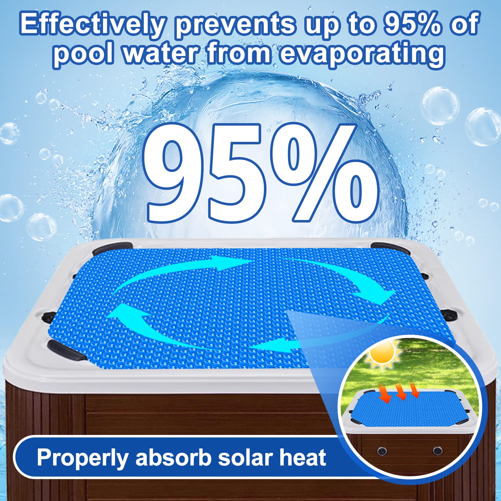 Cubierta solar de burbujas para bañera de hidromasaje de 6 x 6 pies, cubierta de burbujas para bañera de hidromasaje cuadrada de 6 x 6 pies, cubierta de burbujas para spa, protector de cubierta