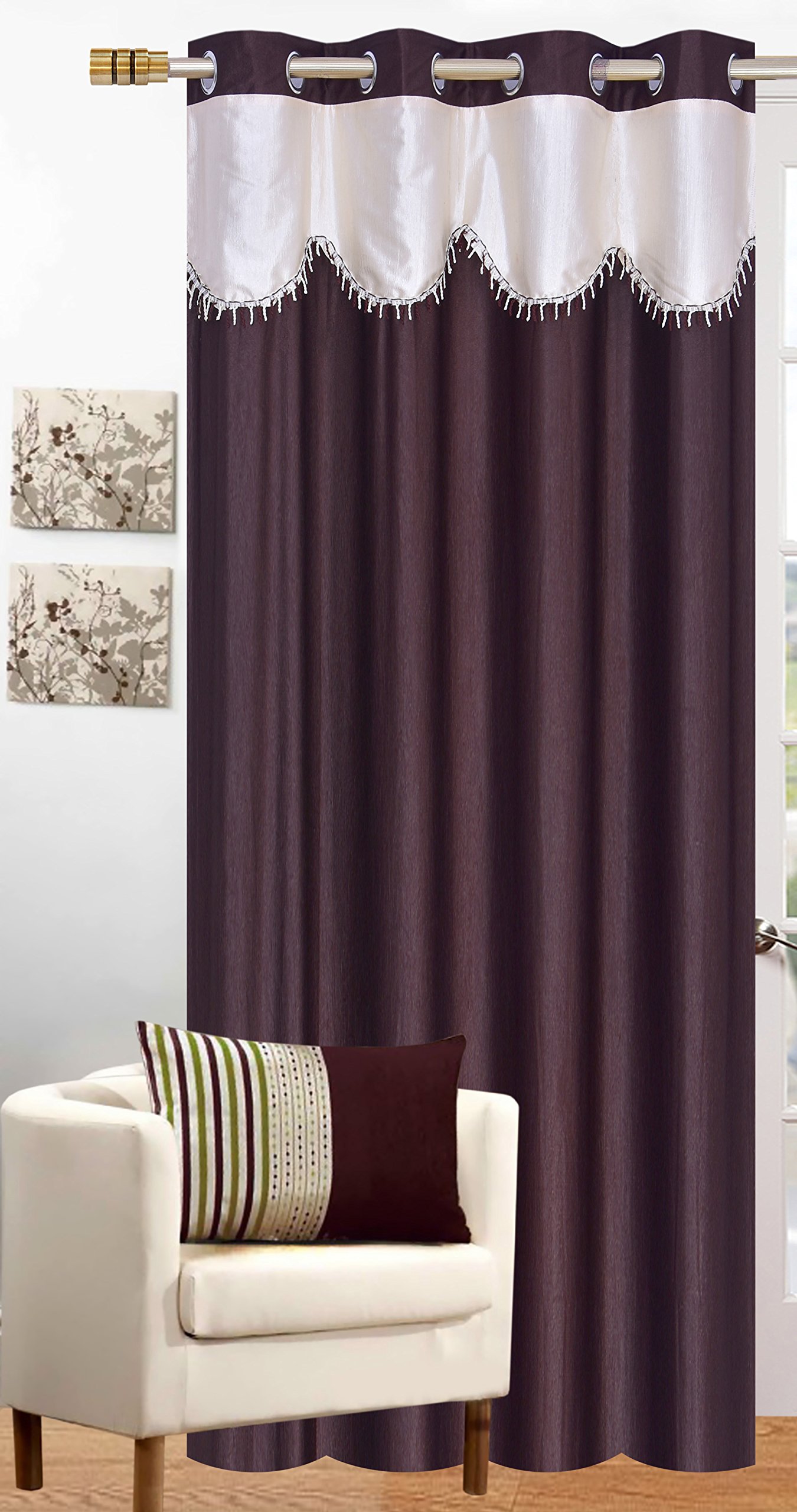 K 2 6 Creation polyresin Solid Crush Lace Curtain for Window (5 feet),(Coffee)-picture-36