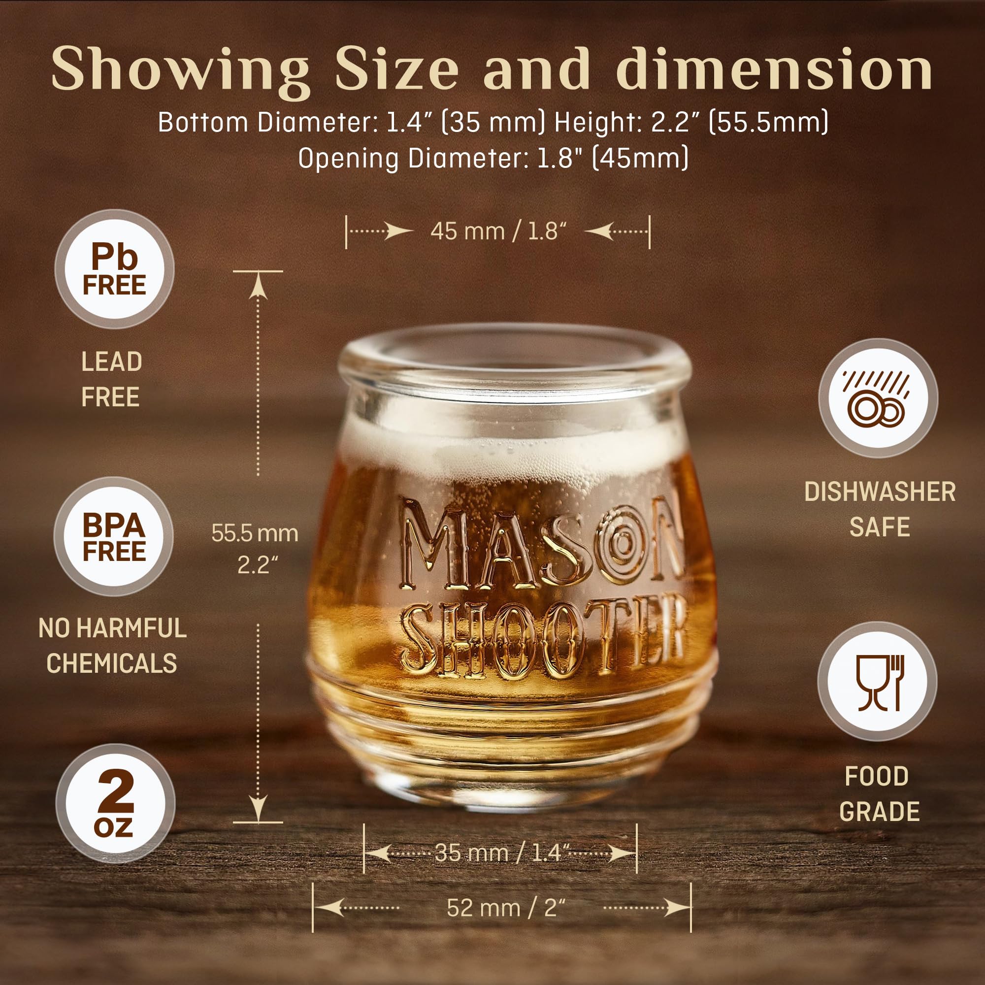 Juego de 8 tarros pequeños de 56.7 g (8 unidades), bonitos tarros Mason para chupitos de jengibre, tequila, whisky, licor, alcohol, cerveza, jugo, cumpleaños, regalos, regalo único de bar, botellas